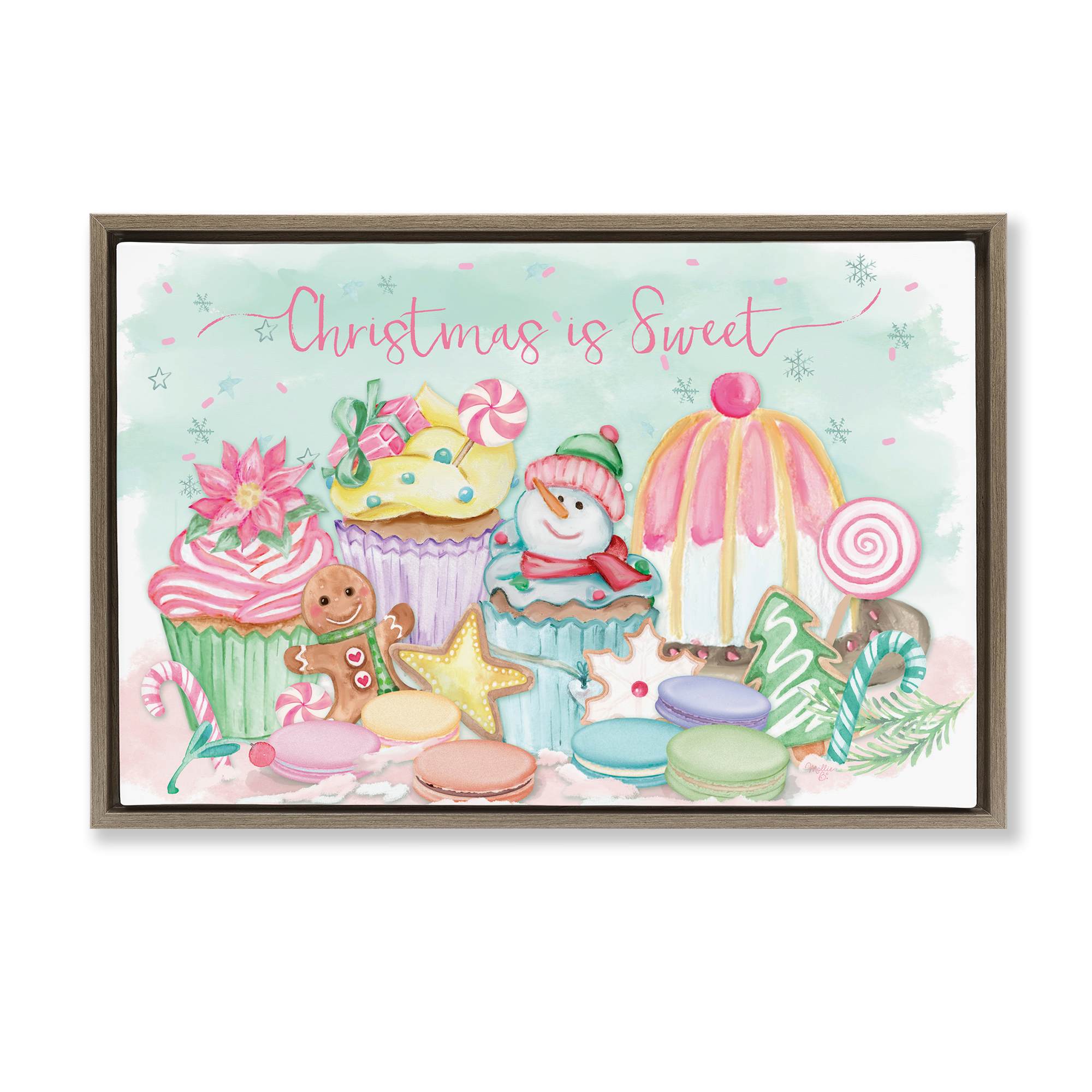 Stupell Industries BT-541-FFE-16X24 Christmas Is Sweet Festive Desserts Brown Framed Floater Canvas Wall Art By Mollie B. 25 x 17