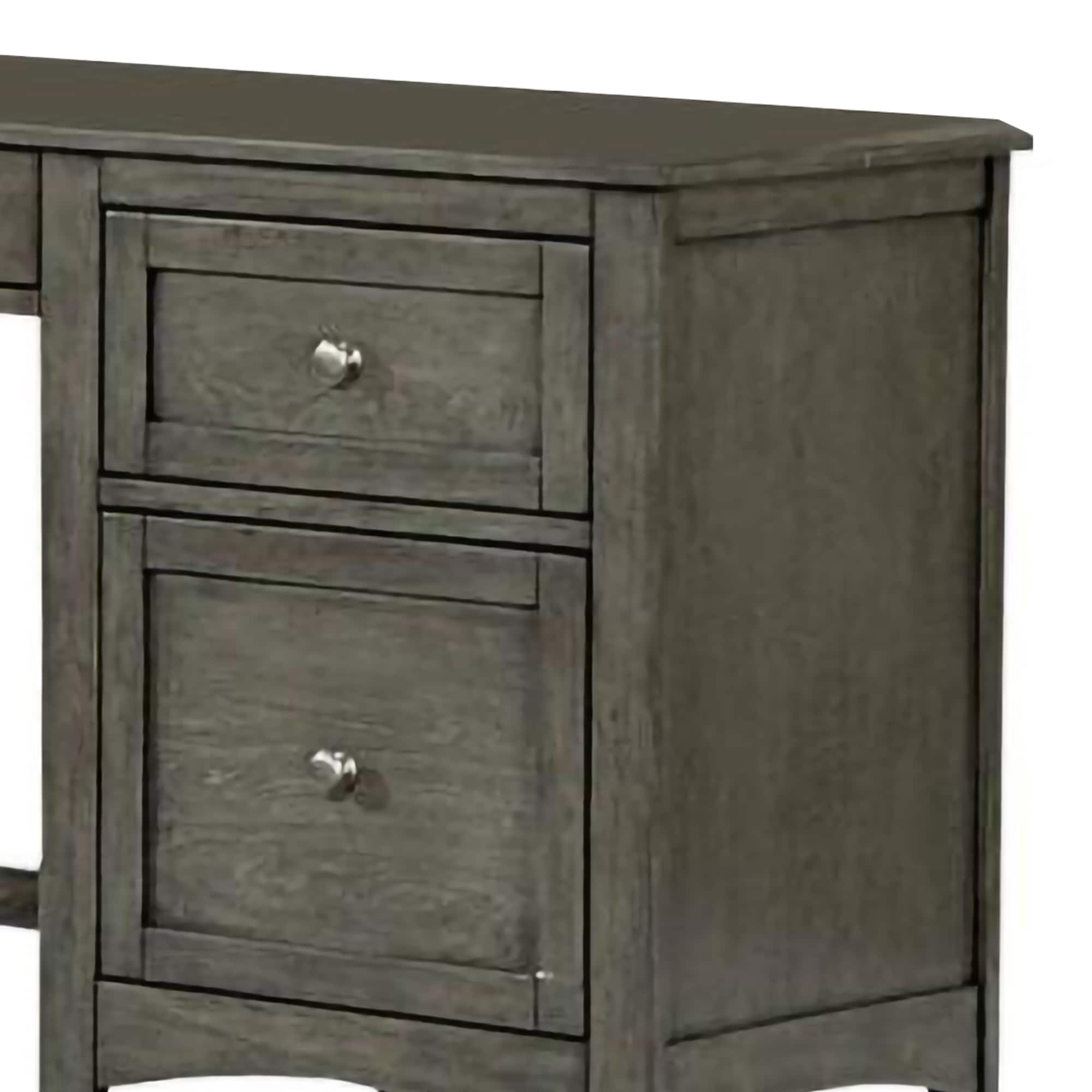 Elegant Gray Wooden Writing Desk with Keyboard Tray and Dual Drawers