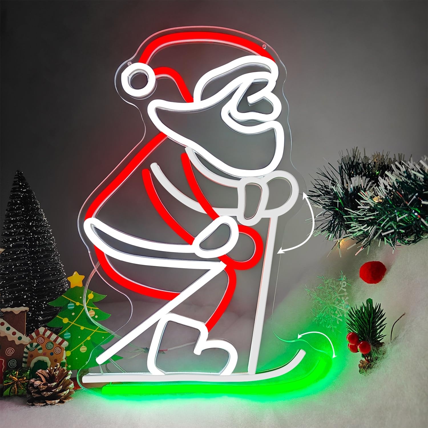 AOIZGMY  Christmas Neon Sign Animated Santa Claus Skiing LED Wall Decor Dimmable USB Indoor Holiday Party Light Set