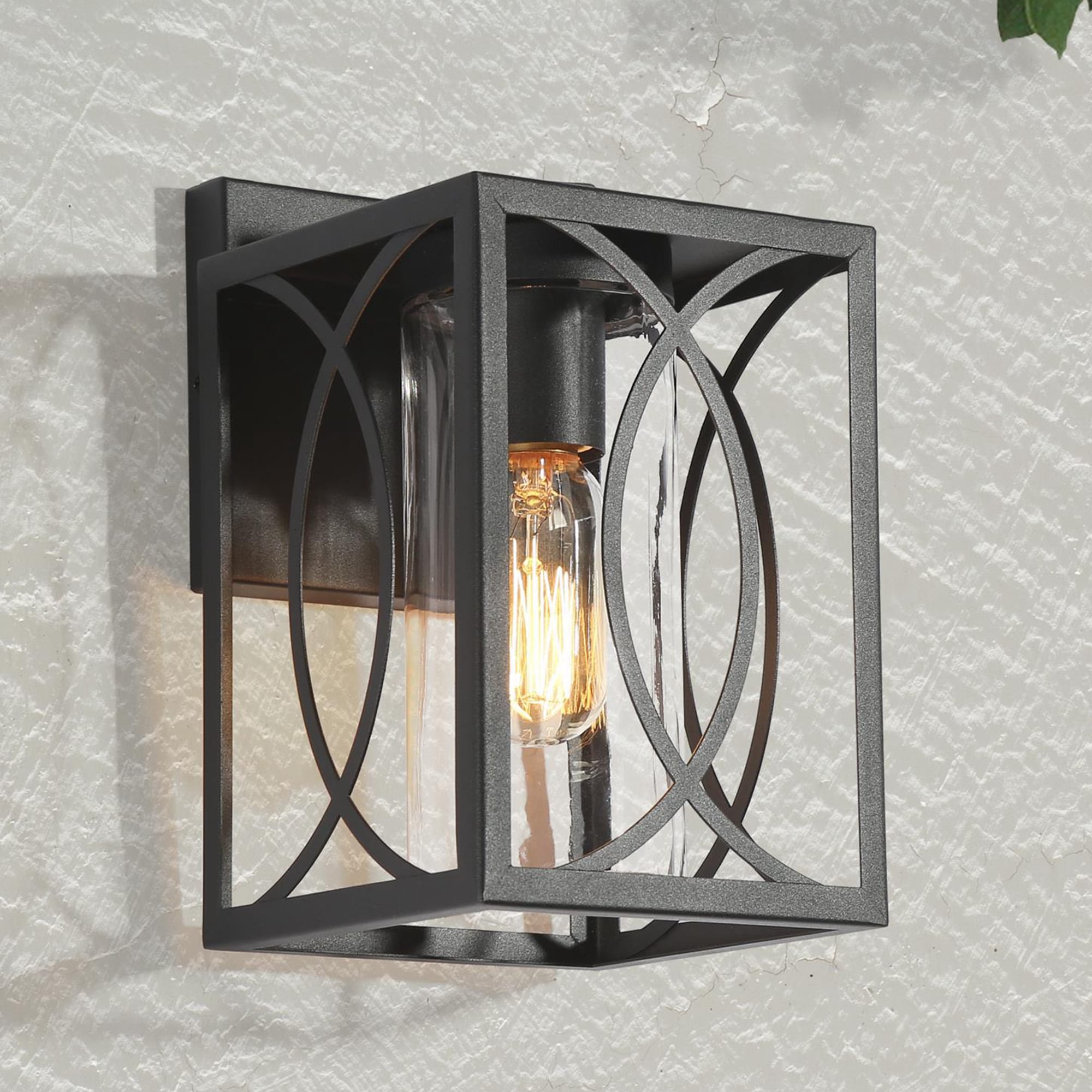 Uolfin 1-Light 12-in Matte Black Lantern with Seeded Cylinder Glass Outdoor  Wall Light in the Outdoor Wall Lights department at