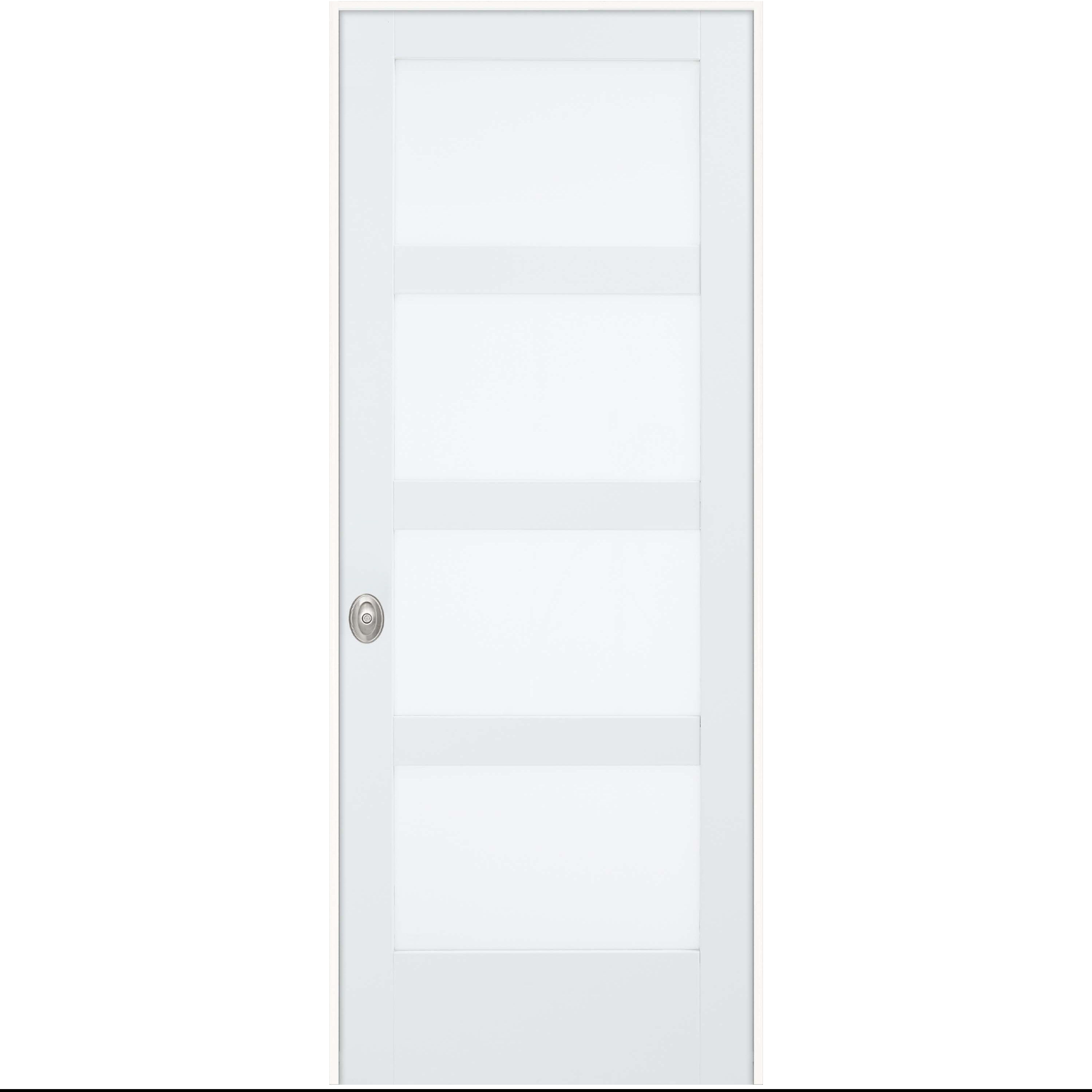 JELD-WEN LOWOLJW240000143 32-in x 80-in Primed Solid core Frosted glass Right hand Smooth Primed MDF Flat Jamb Single Prehung Interior Door