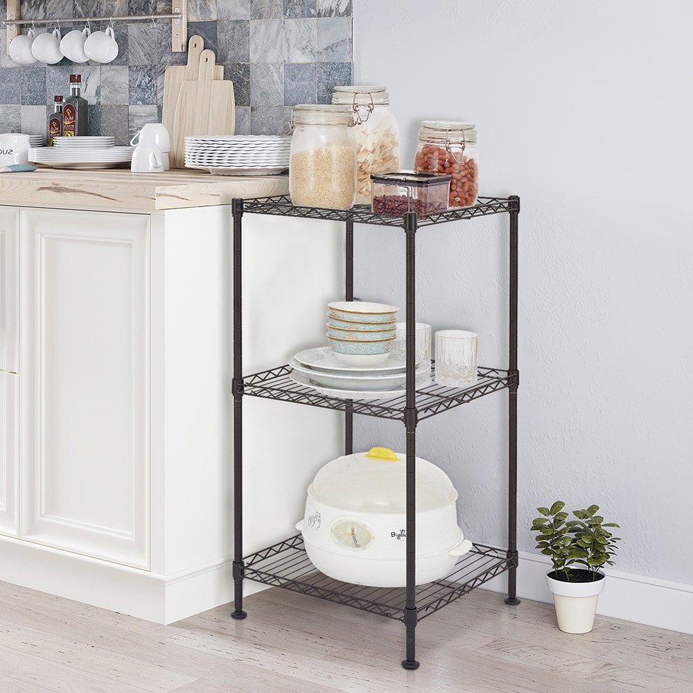 Bestcore 3-Tier Black Powder Coated Steel Wire Freestanding Shelving Tower 13.78-in Square with Adjustable Shelves 200-lb Capacity Per Shelf