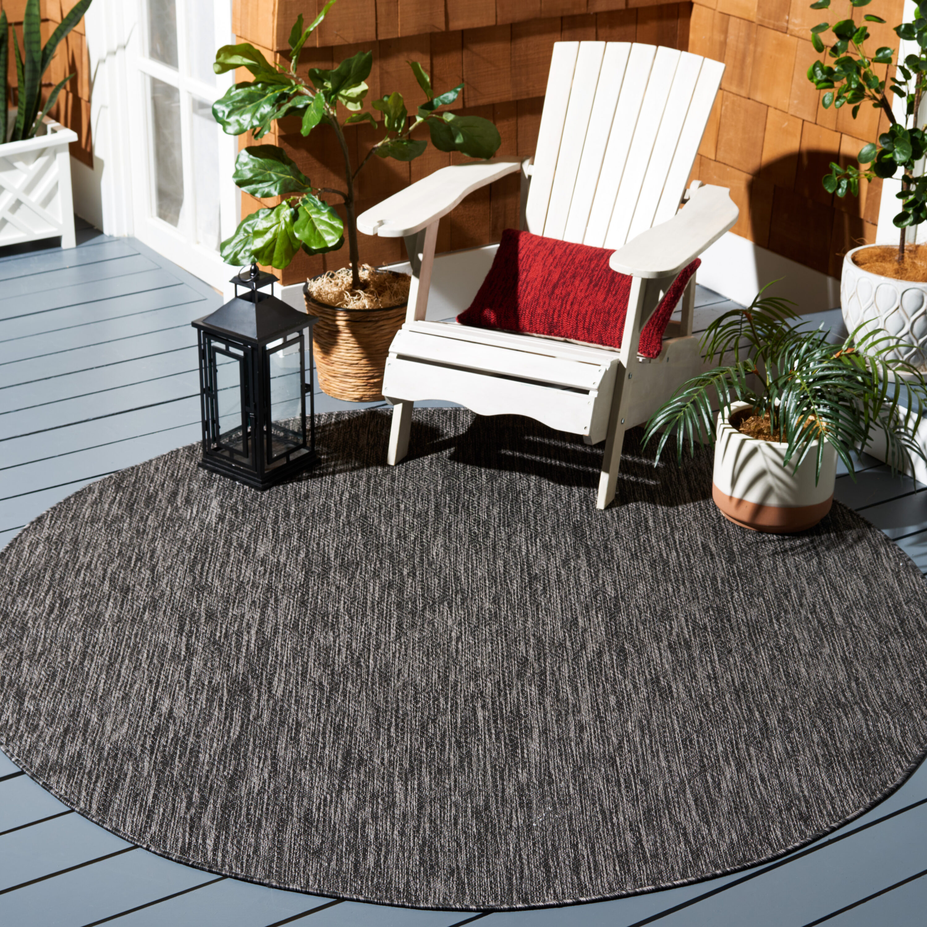 Safavieh CY8520-53722-7R Courtyard 7 x 7 (ft) Loomed Synthetic Black/Gray Round Indoor/Outdoor Solid Area rug