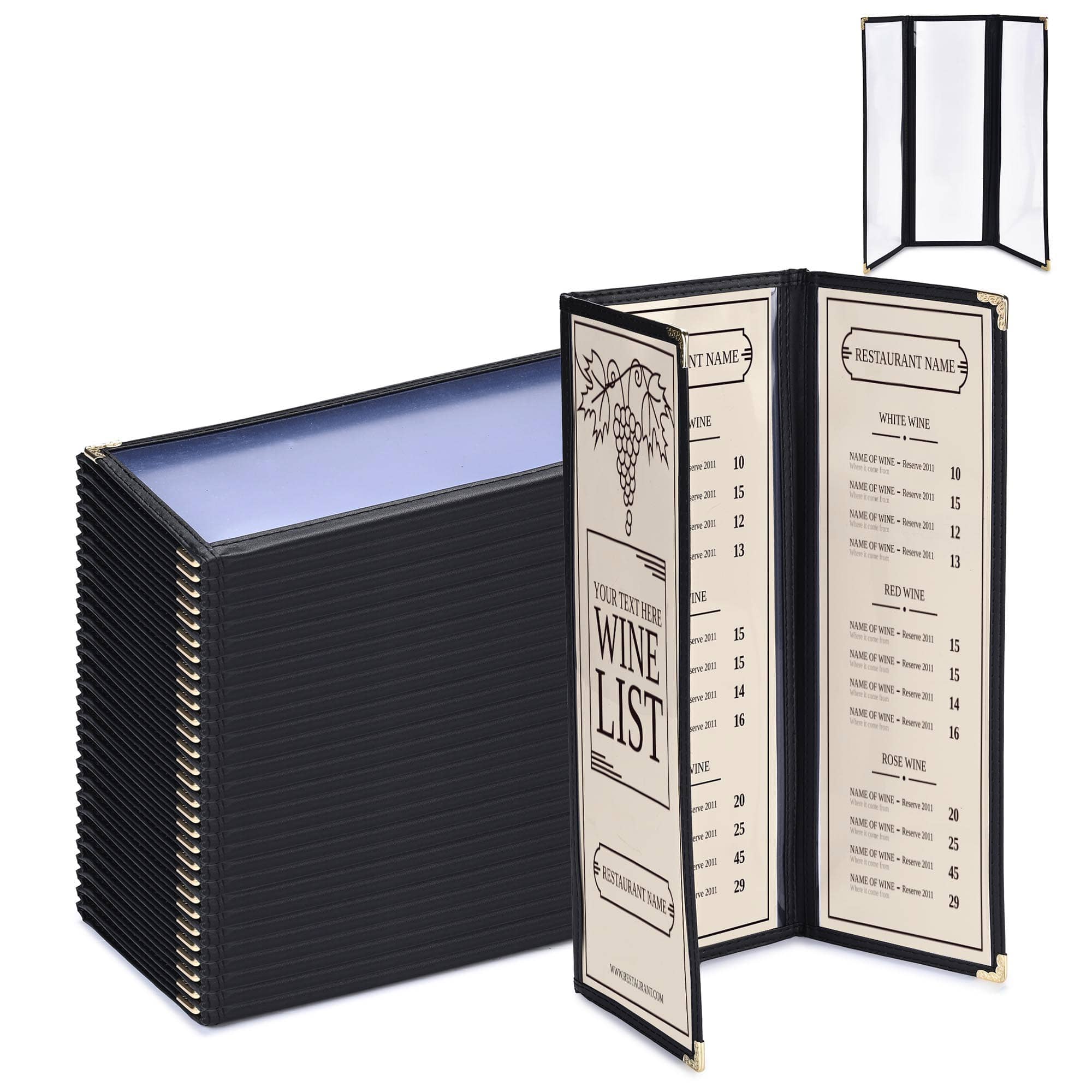 Yescom 26MNC031-414T3-06-LO WeChef 30 Pcs 4.25 x 14 IN Restaurant Menu Covers 3 Page 6 View Trifold Menu Holders for Wine List Drink Bar Cafe Hotel