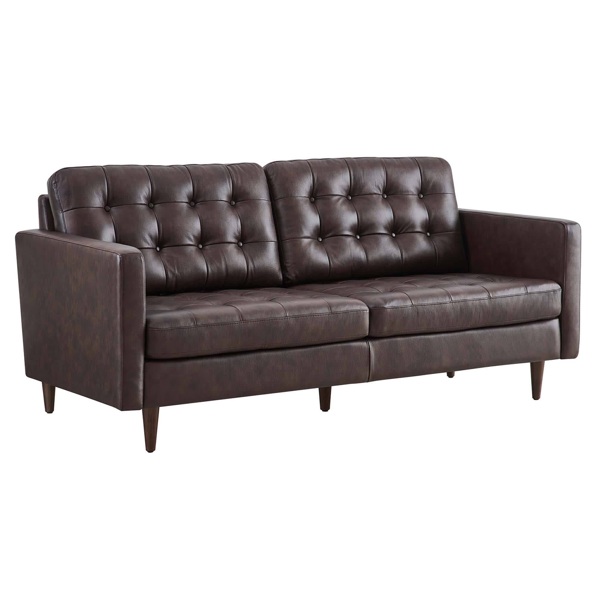  Exalt Tufted Leather Sofa in Brown