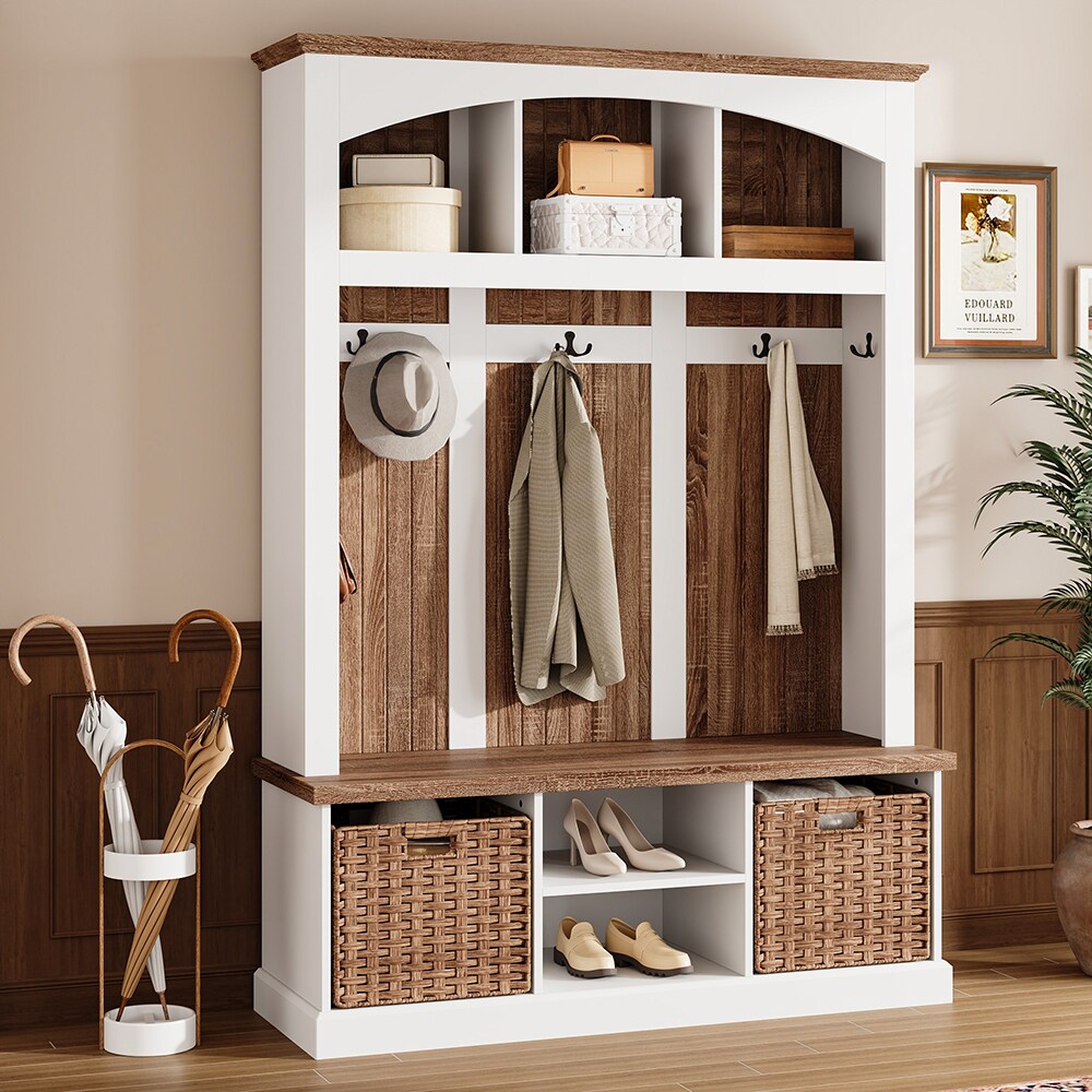 Homsee 66.9 inch H Hall Tree with 5 Hooks 3 Storage Compartments