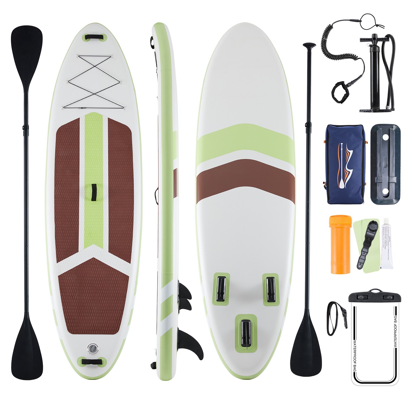 OOU Inflatable Stand Up Paddle Boards 10 ft 5 in with Premium SUP Paddle Board Accessories Wide Stable Design Non-Slip Comfort Deck for Youth Adults Brown #HJ709443