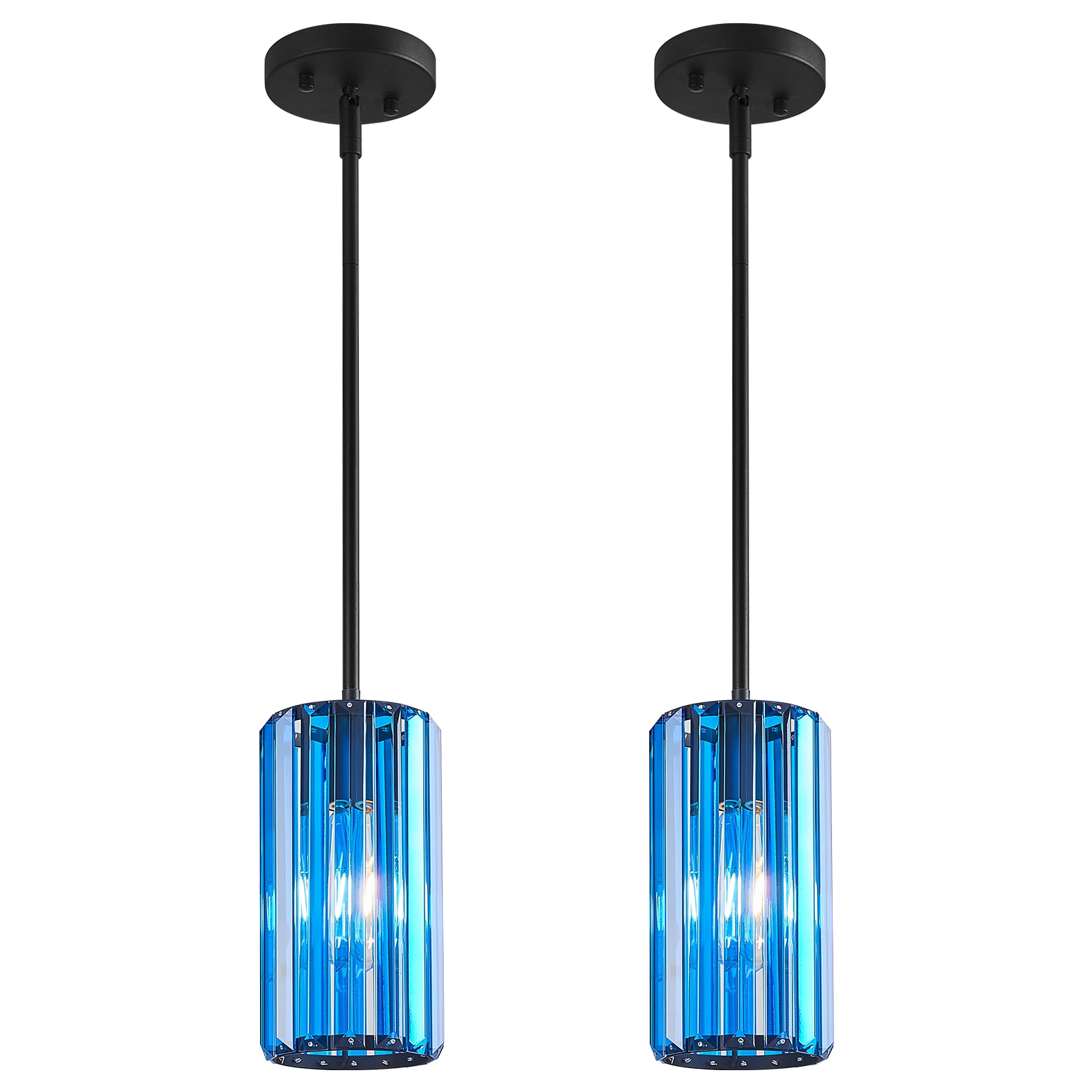 ZHLLMQ Modern 5.11 in 1-Light 2 Pack Deep Blue Series Vertical Crystal Cylinder Non LED Hardwired Pendant Light Fixture for Kitchen Decor