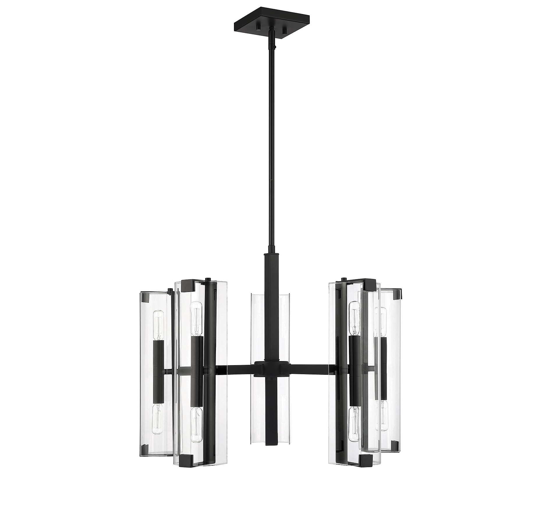 Matte Black Contemporary 10-Light Chandelier with Glass Shades