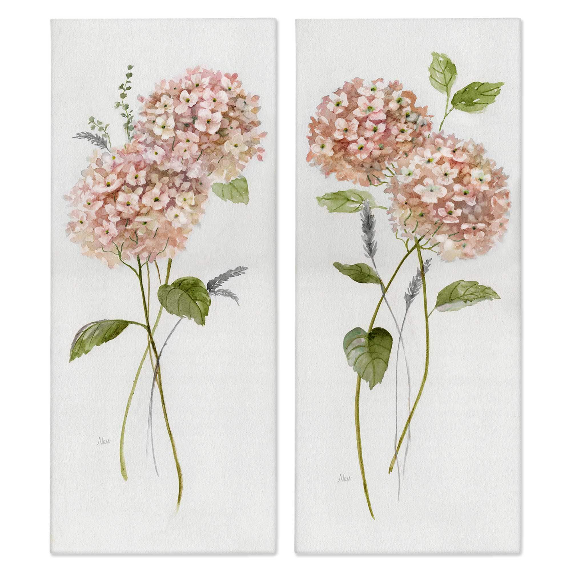 Stupell Industries B2-732-CN-2PC-13X30 Pink Hydrangea Sprigs 2 Piece Canvas Wall Art Set By Nan 13 x 30