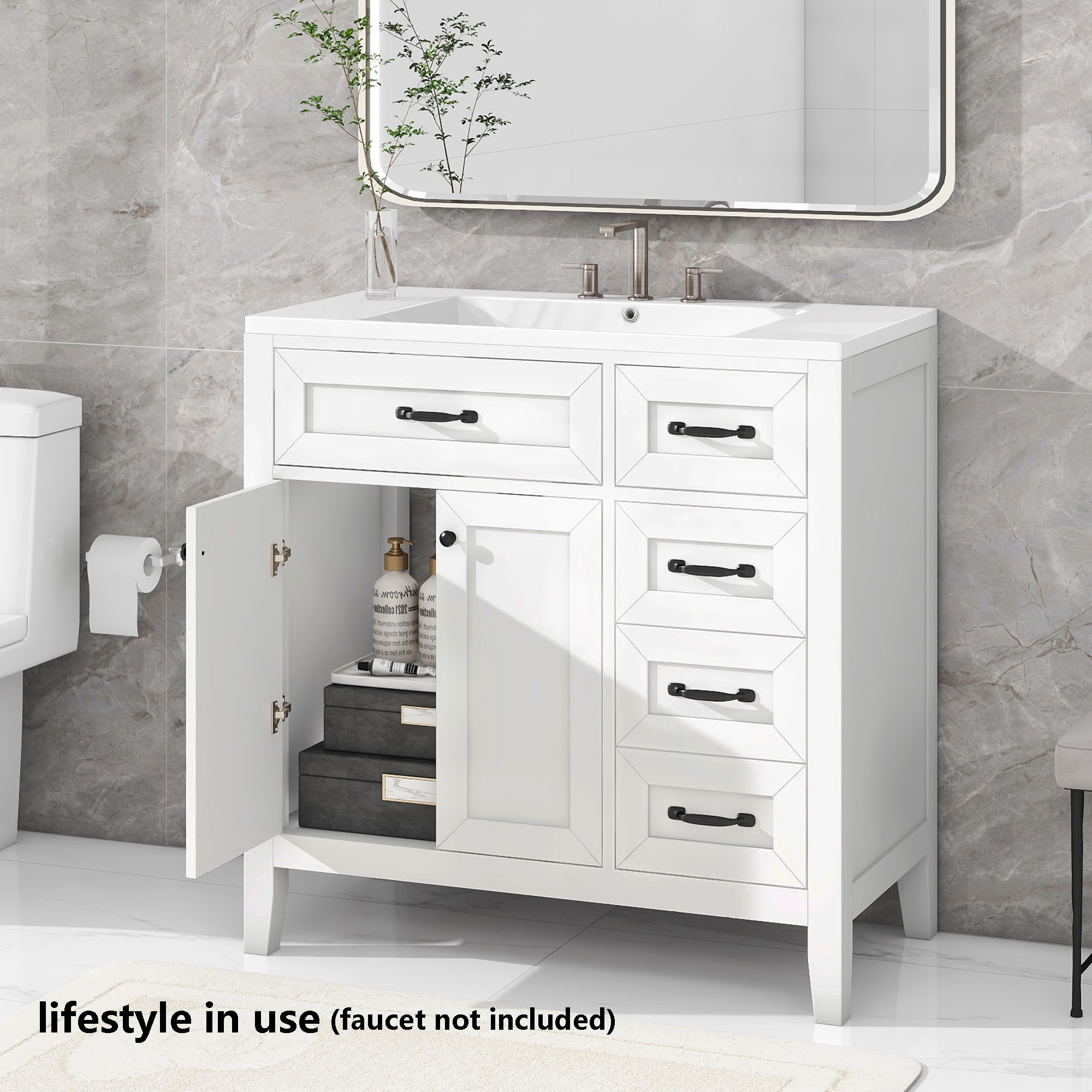WELLFOR NIE-N7VT007 36-in White Undermount Single Sink Bathroom Vanity with White Ceramic Top