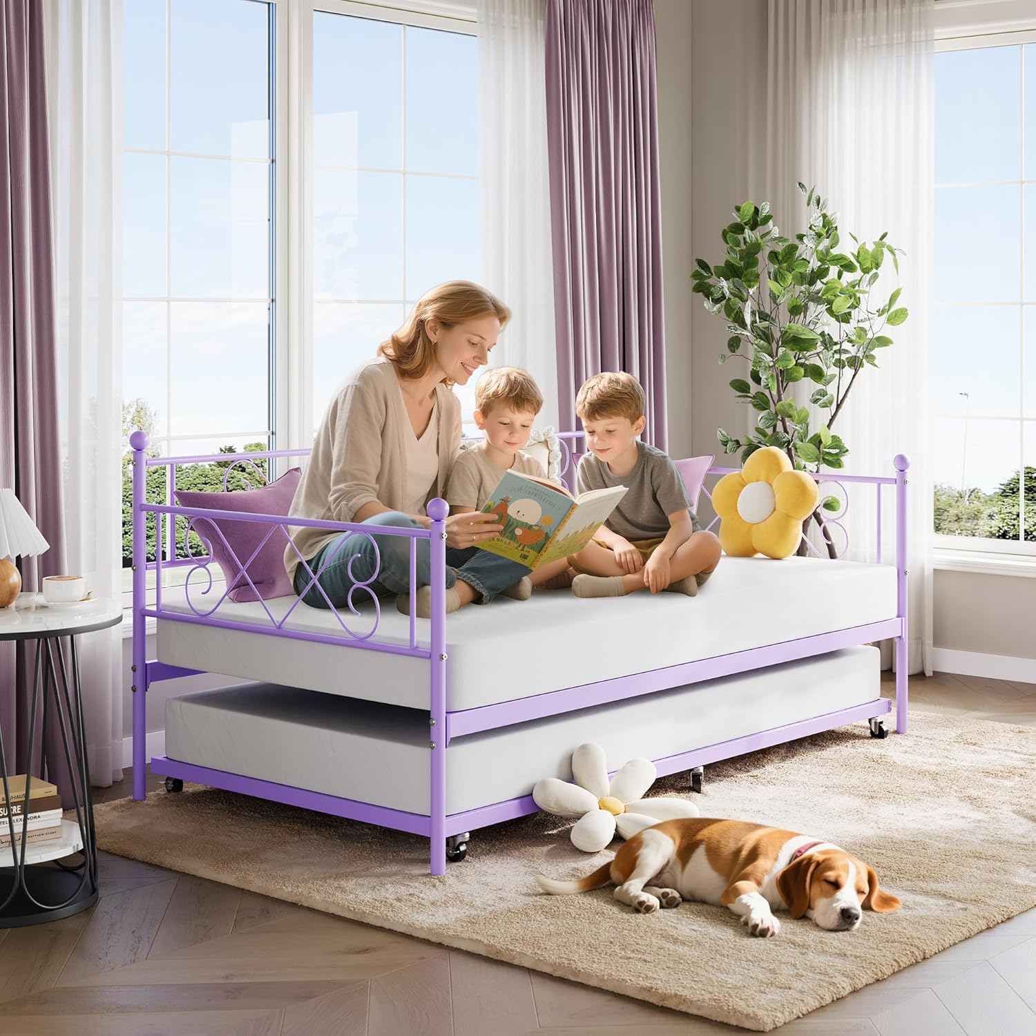 GAOMON Daybed with Trundle Twin Metal Bed Frame with Heart-Shaped ...