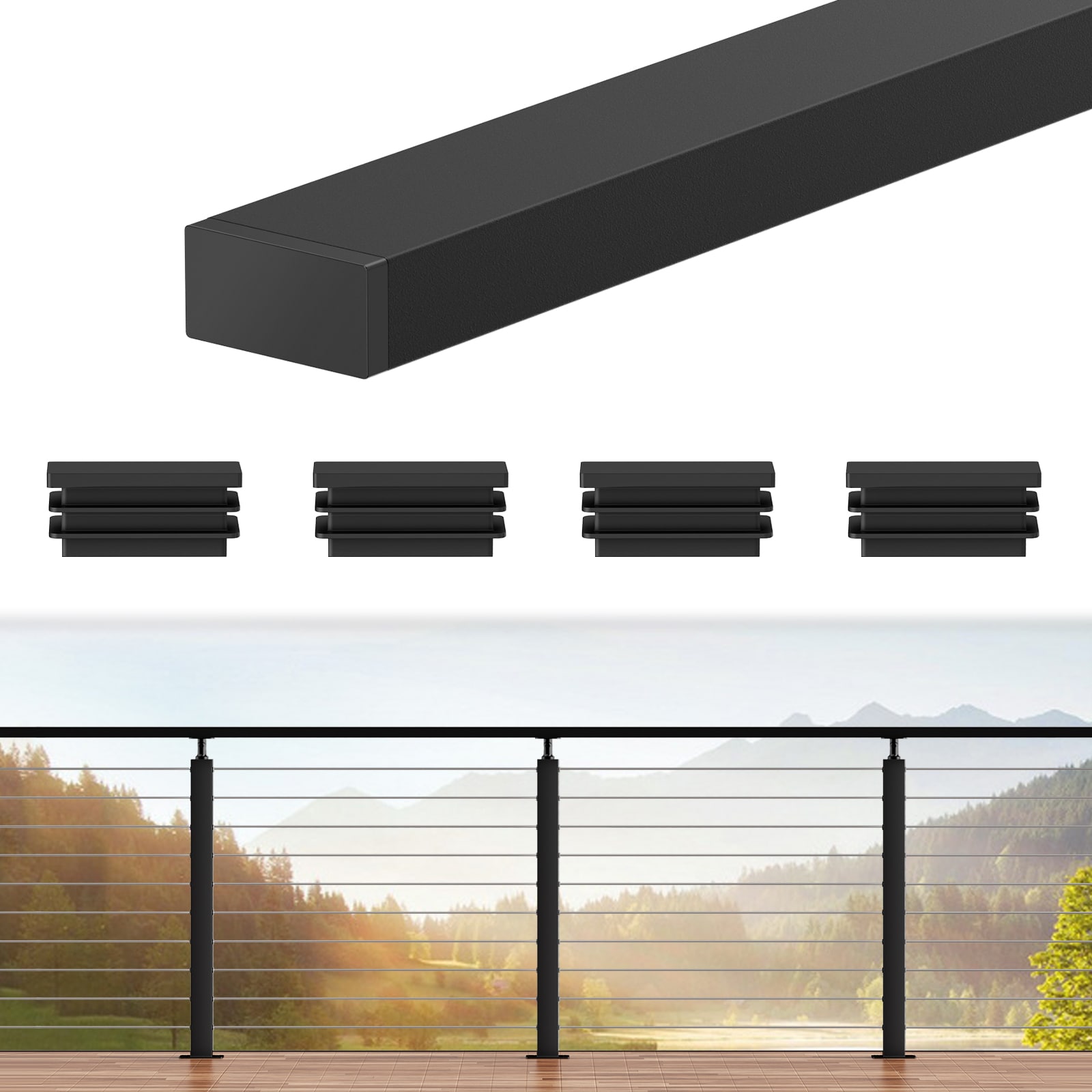 LOVMOR 6 FT Black Cable Top Rail Cable Railing System Kit Indoor Outdoor #SF-R-FS-6FT
