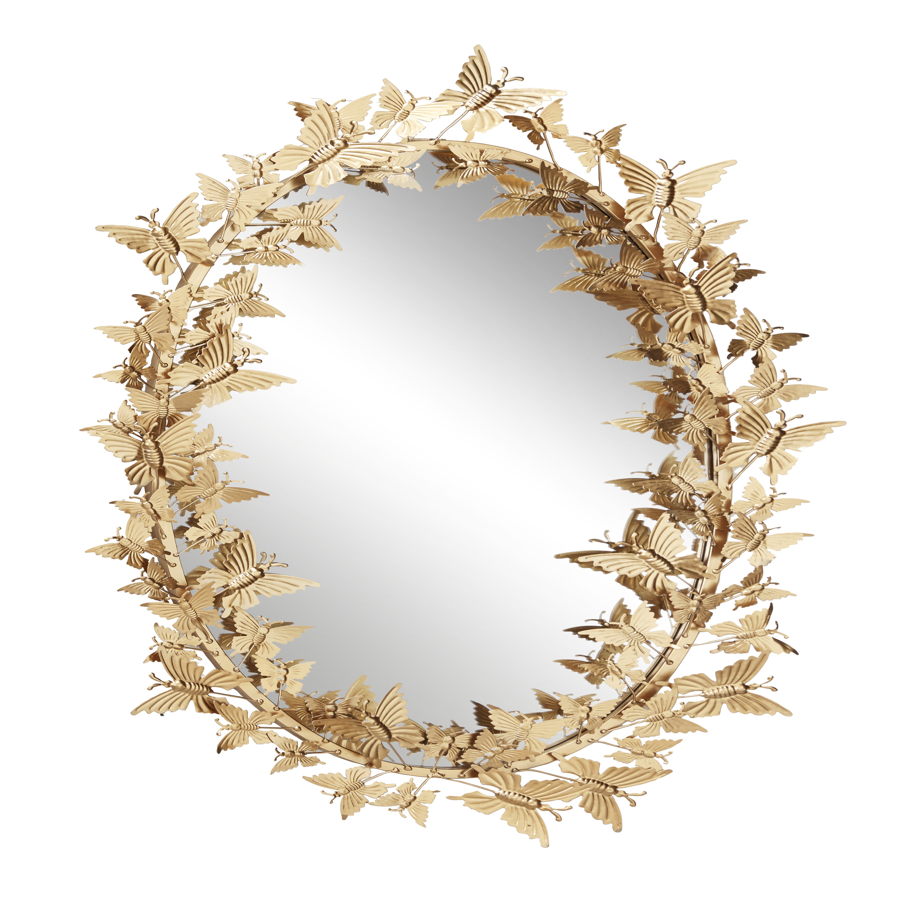 Gold Oval Wood Butterfly Wall Mirror, 19" x 33"