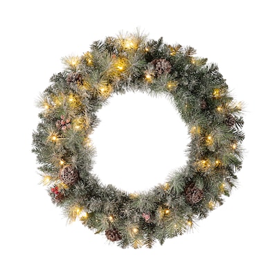 Artificial Wreaths for Christmas Festival Celebration Front Door Wall Window Party Decor Glitzhome 36 D Oversized Pre-Lit Glittered Pine Cone Christmas Wreath with 50 Warm White Lights 