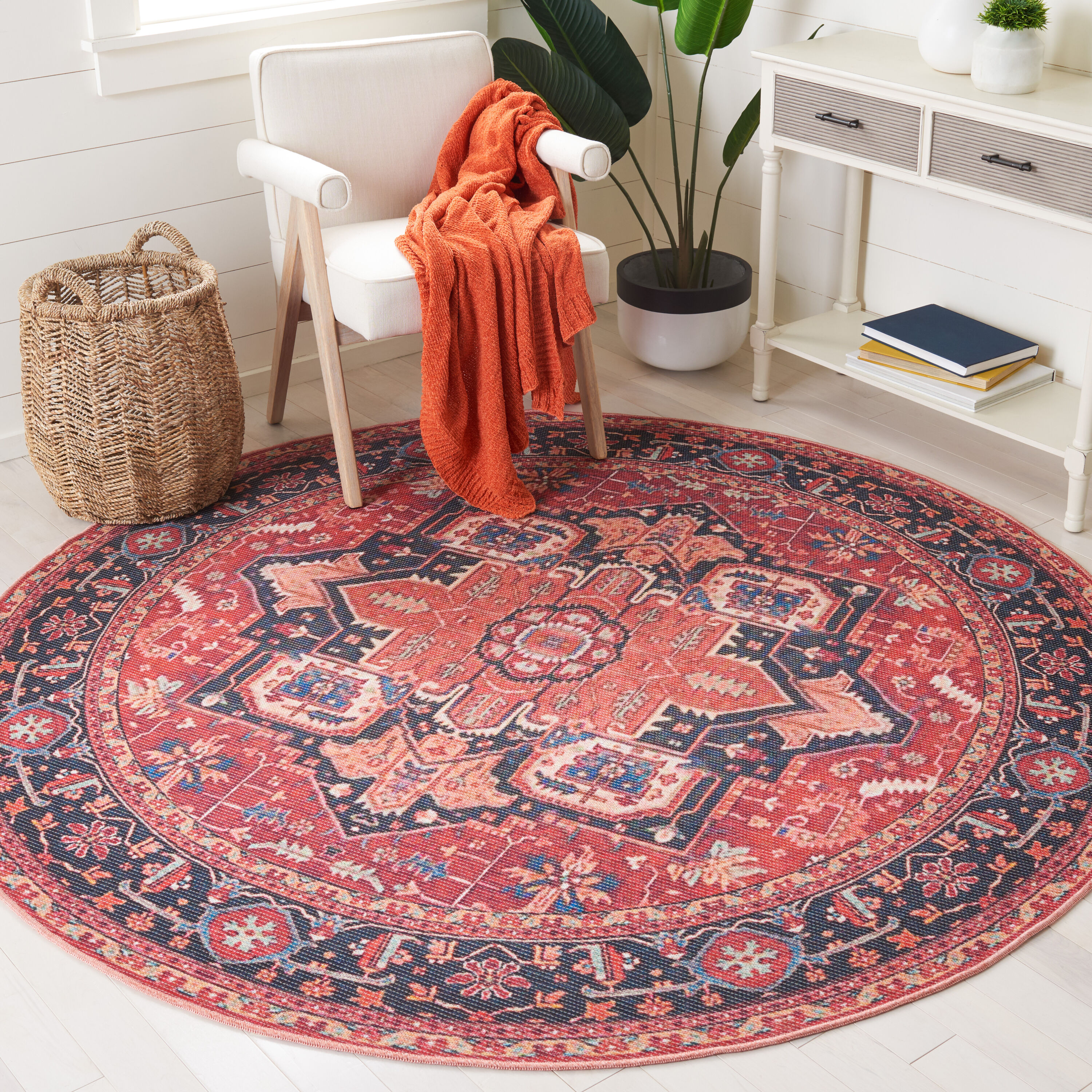 Safavieh SEP534Q-7R Serapi 7 x 7 (ft) Loomed Cotton Red/Blue Round Indoor Border Machine washable Area rug