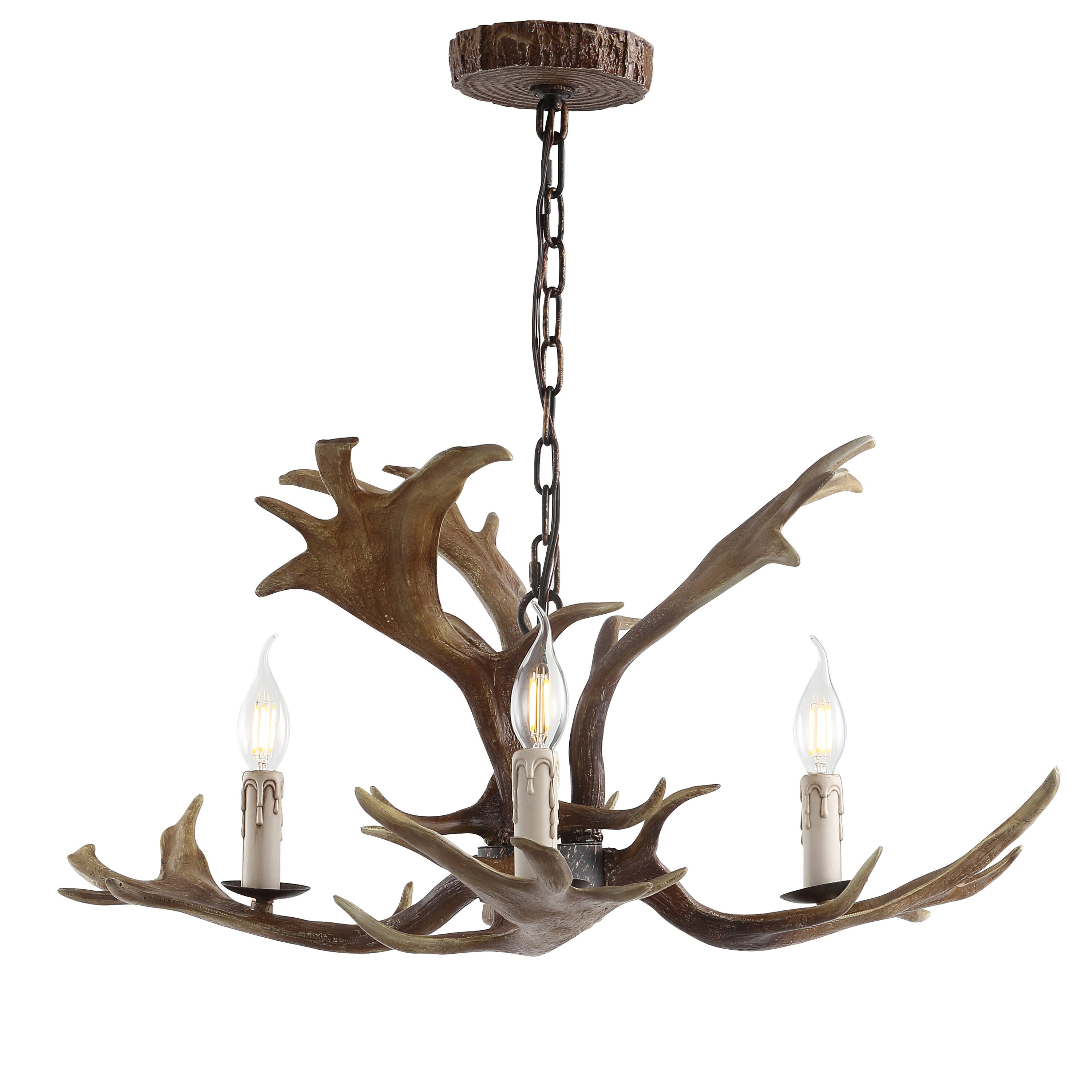 Eldora Rustic 27" Brown Resin Antler 3-Light LED Chandelier