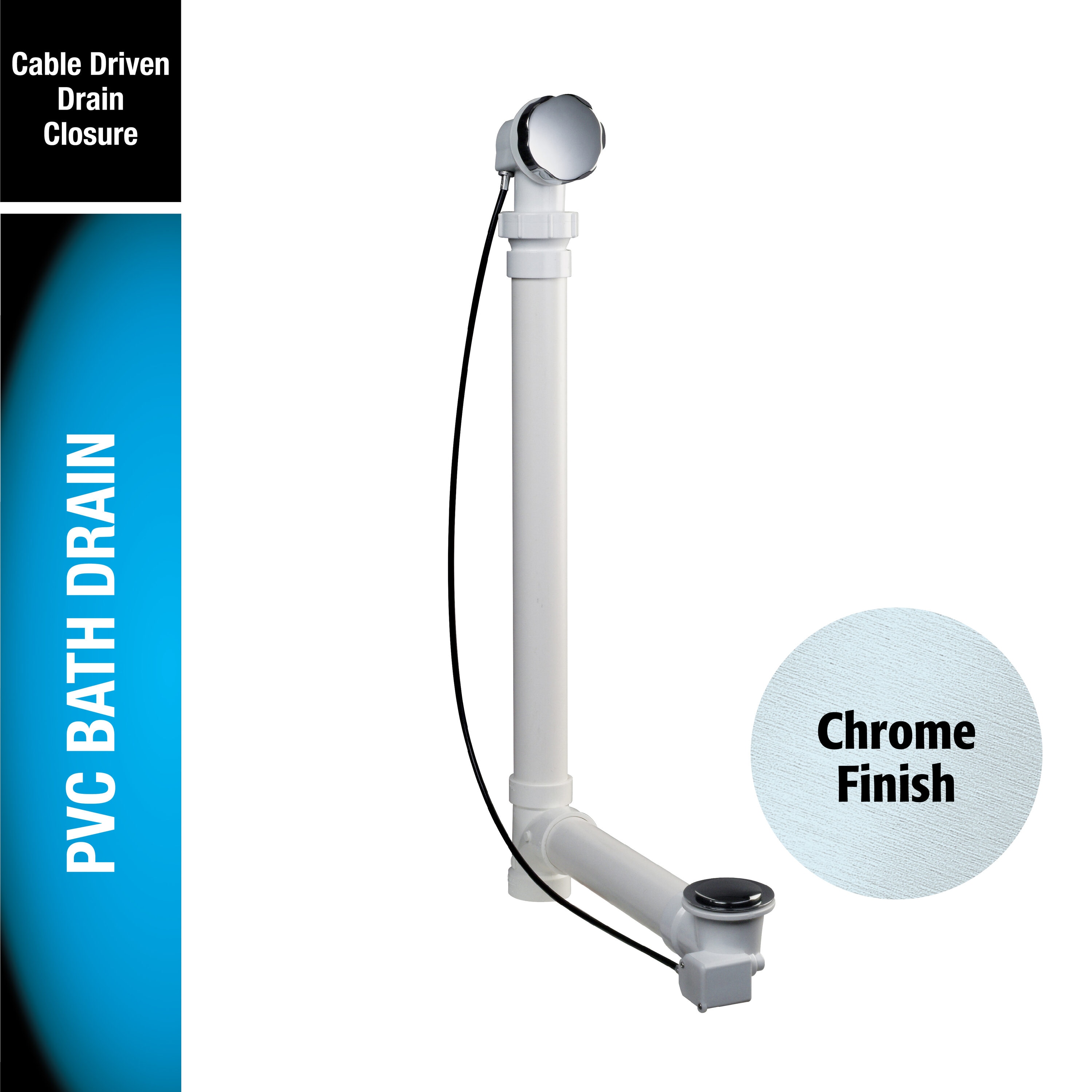 Keeney 645PVC 1-1/2-in Polished Chrome White/Polished Chrome Cable drive Drain with PVC Pipe Included