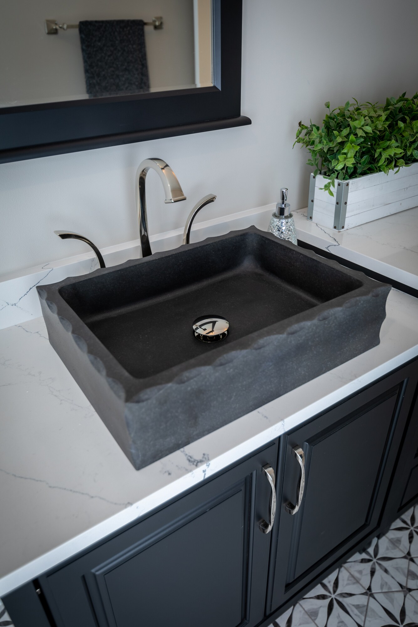 Eden Bath 20'' Black Stone Rectangular Vessel Sink