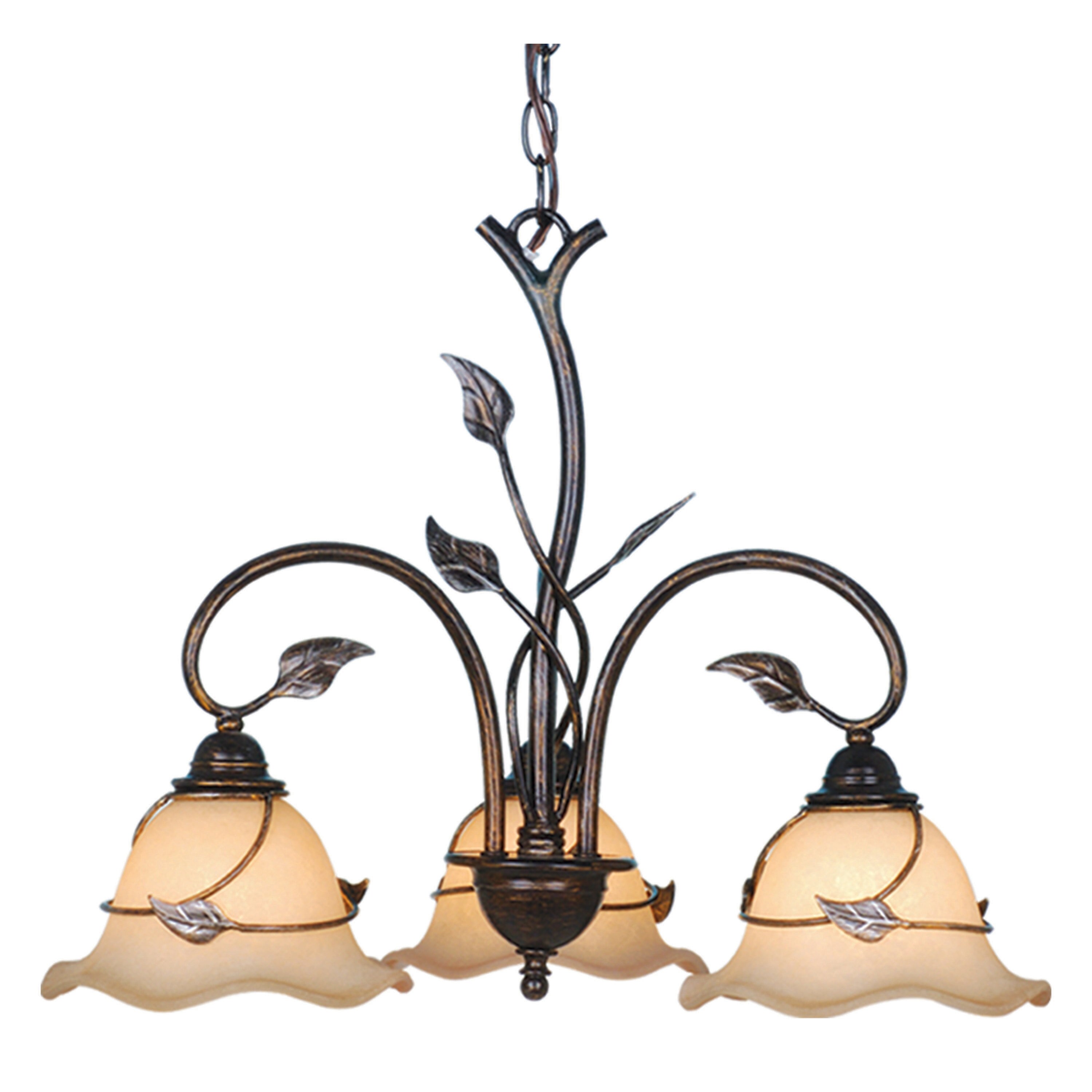 Vine Black Steel 3-Light Chandelier with Amber Glass Shades