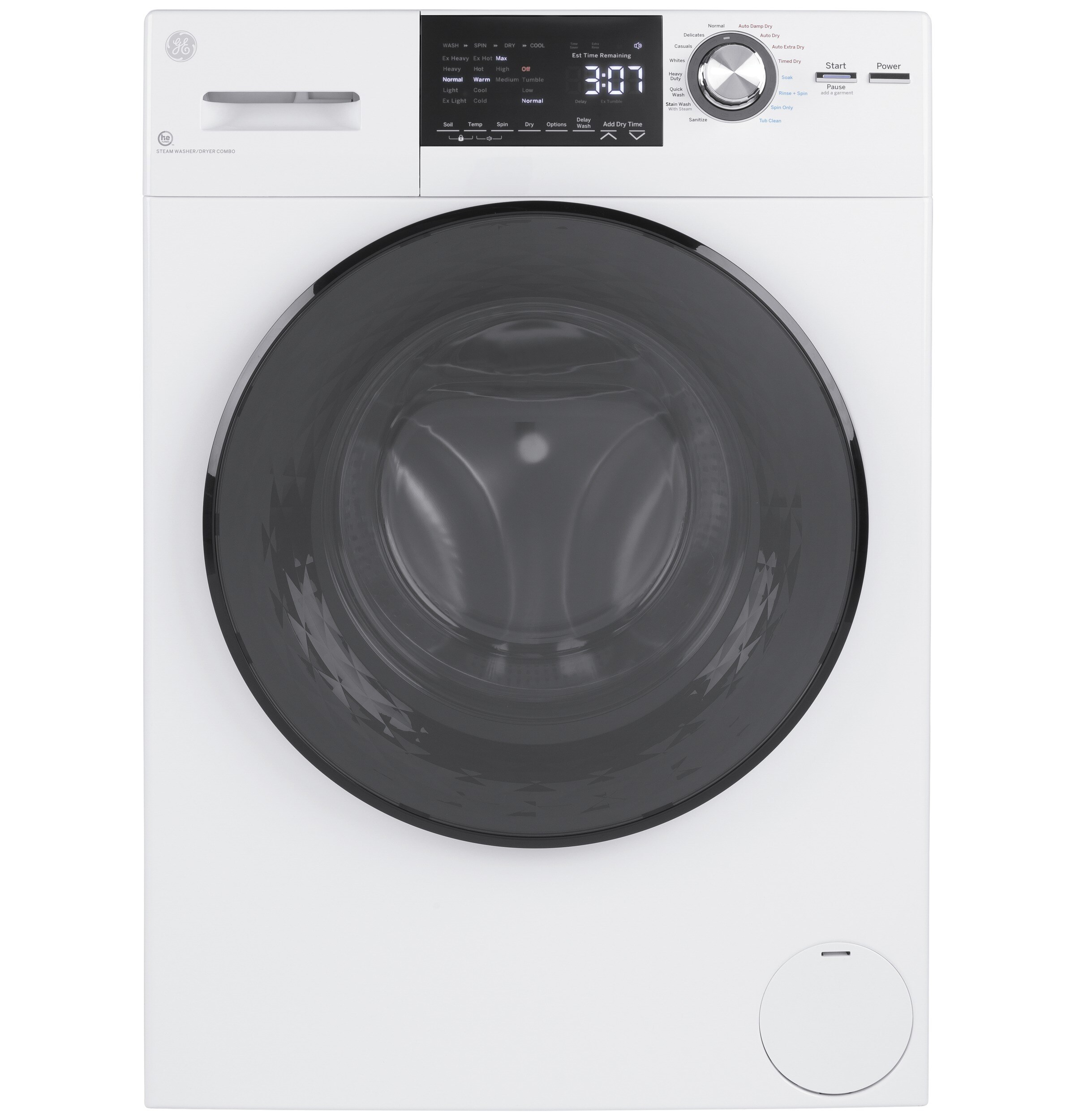 GE 2.4-cu ft Capacity White Ventless All-in-One Washer/Dryer Combo with Steam Cycle
