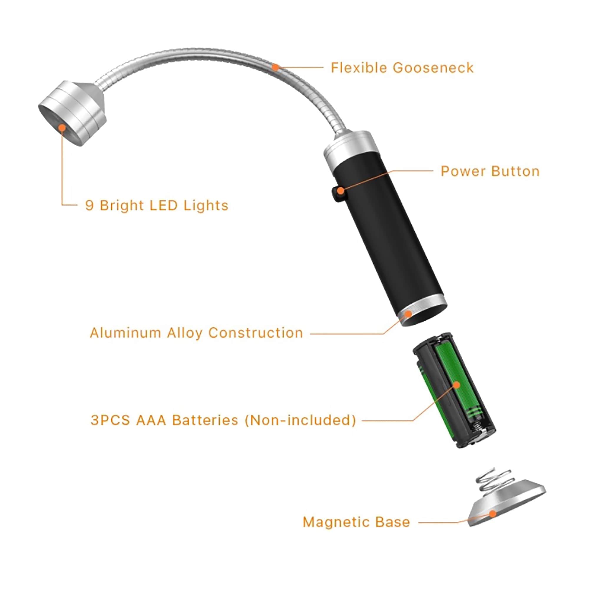 Permasteel Magnetic LED Flexible Gooseneck Grill Lights, Set of 2