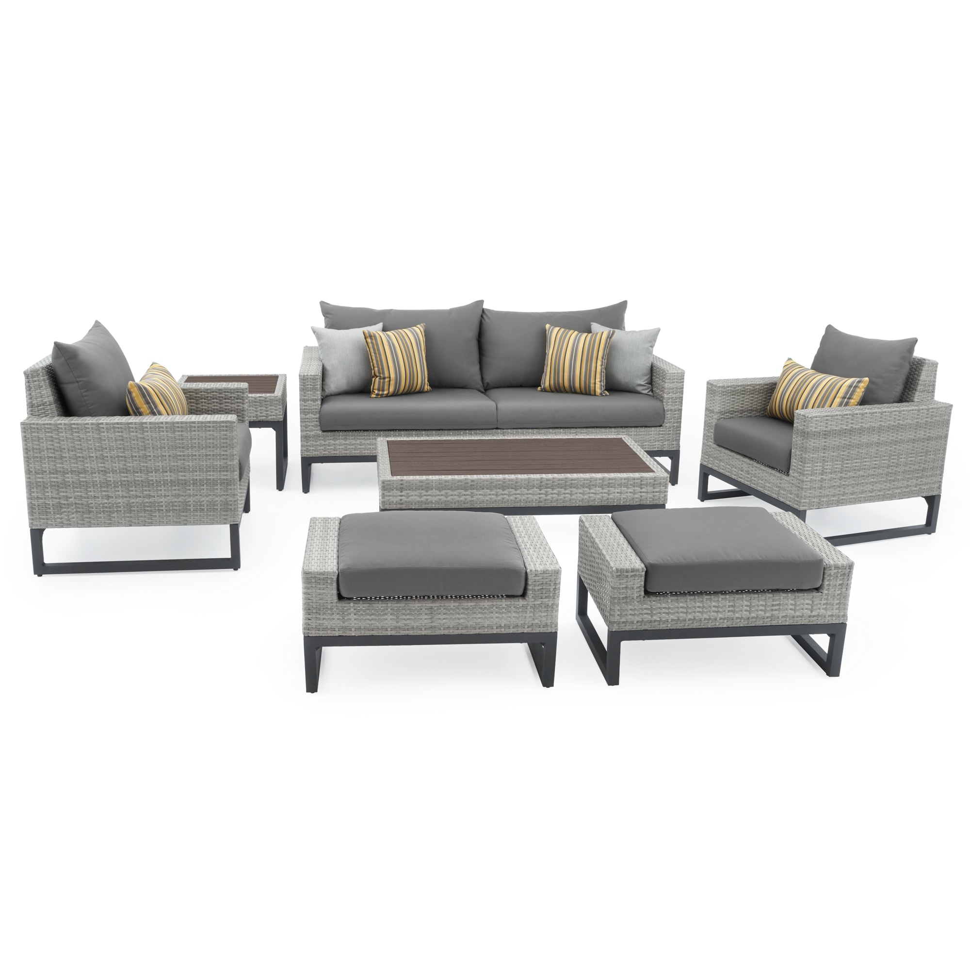 RST Brands OP-PESS7-MILO-G-CHRK Milo 7 -Piece Wicker Patio Sofa Conversation Set with Gray Sunbrella Cushions