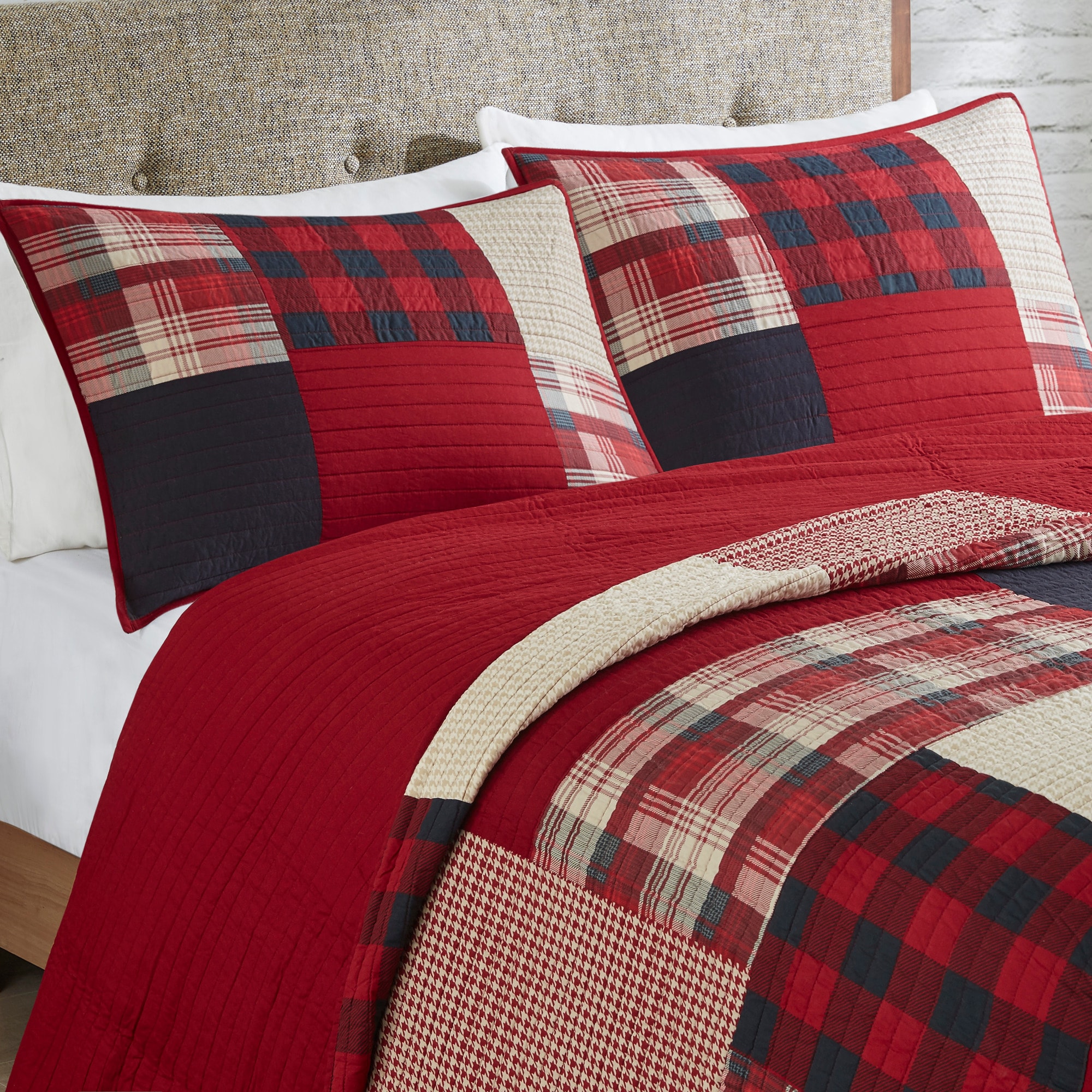 Full Red Cotton Reversible Quilt Set