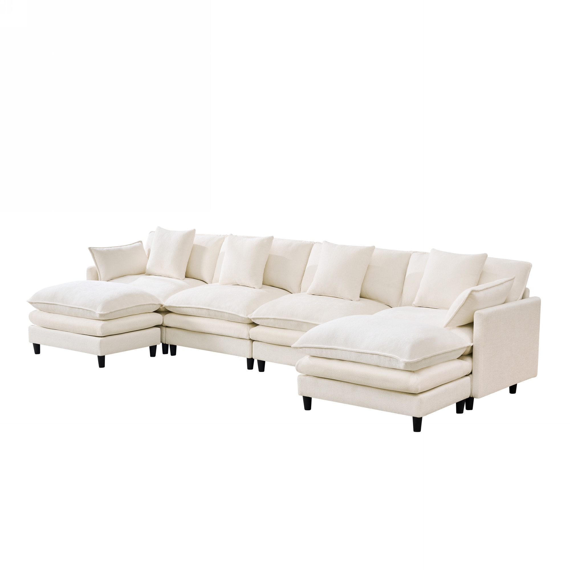 Bybafun - 140.9-in W Modern Beige Chenille 4-seater Sectional