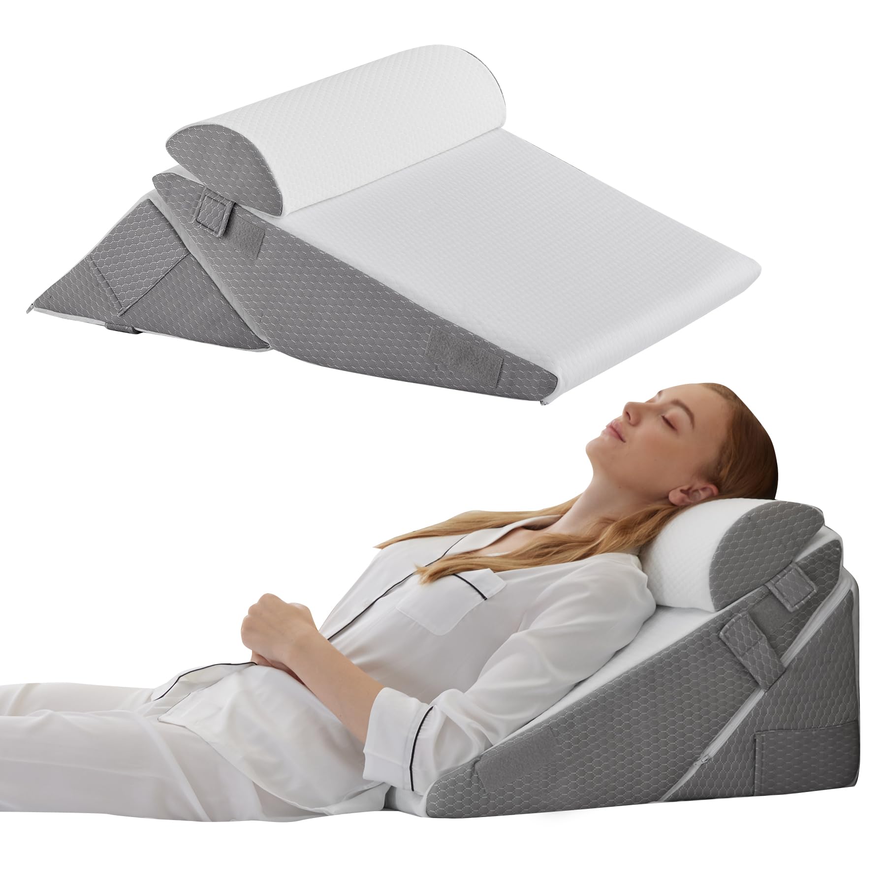 PIGFDK White Grey Adjustable and 1 Head Pillow 10 in 1 Multi Functional ...