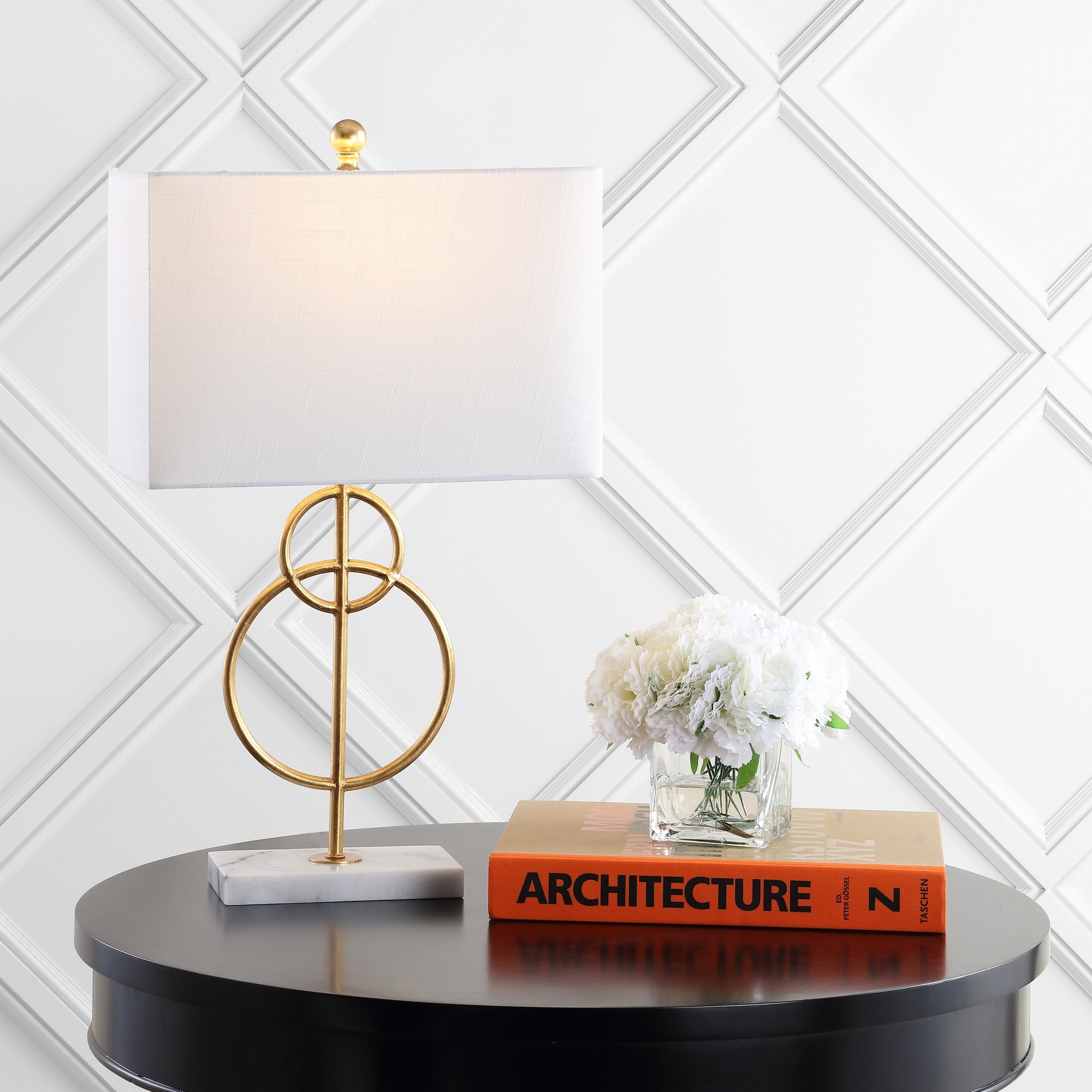 JONATHAN Y - Haines 26-in. Modern Circle Marble/Metal LED Table Lamp - Gold