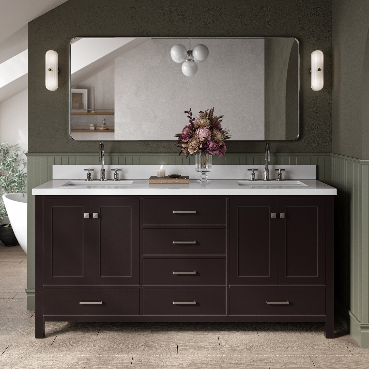 ARIEL A073DWQRVOESP Cambridge 73-in Espresso Undermount Double sink Bathroom Vanity with Pure White Quartz Quartz Top