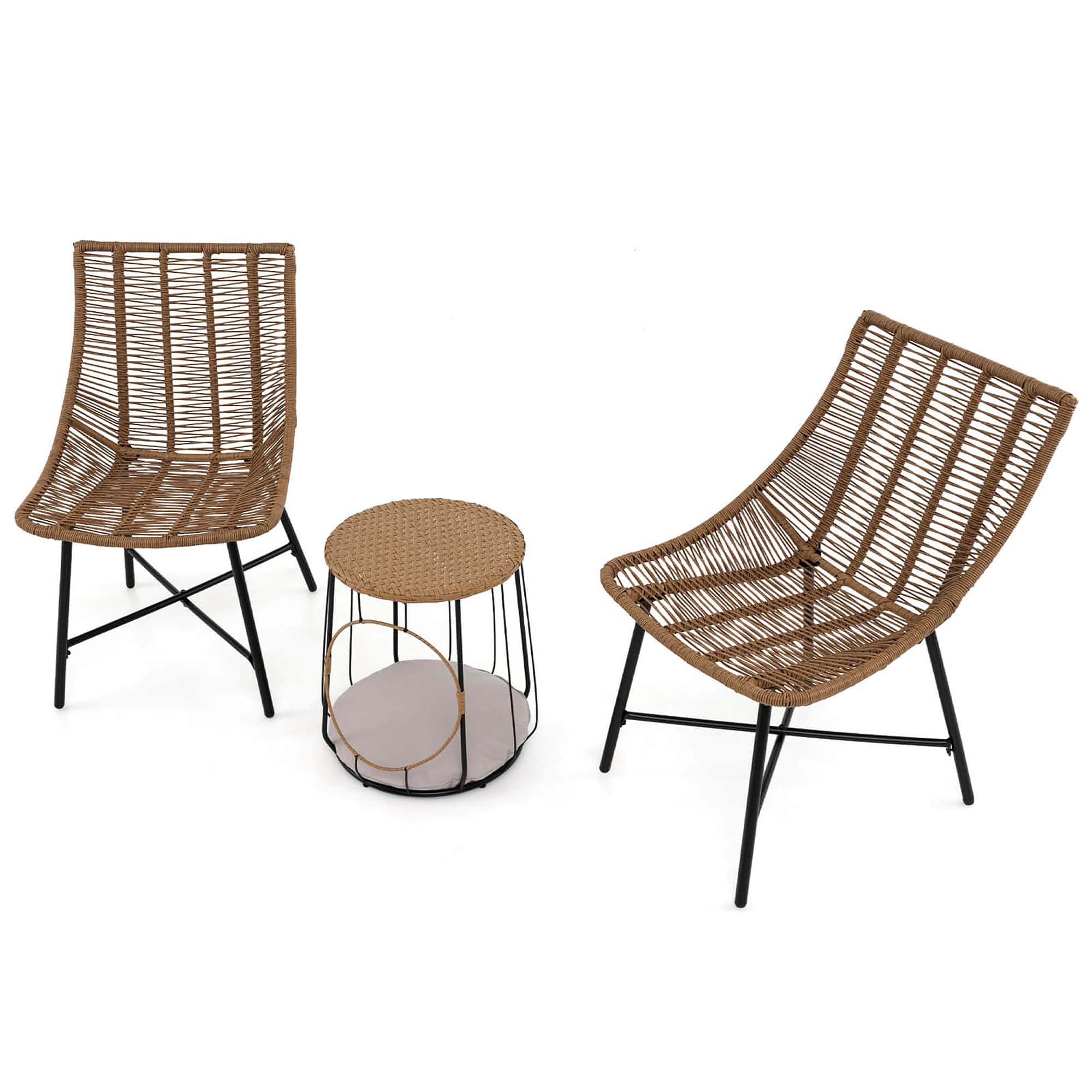 Costway HCST05468 3 -Piece Rattan Patio Conversation Set with Brown Cushions