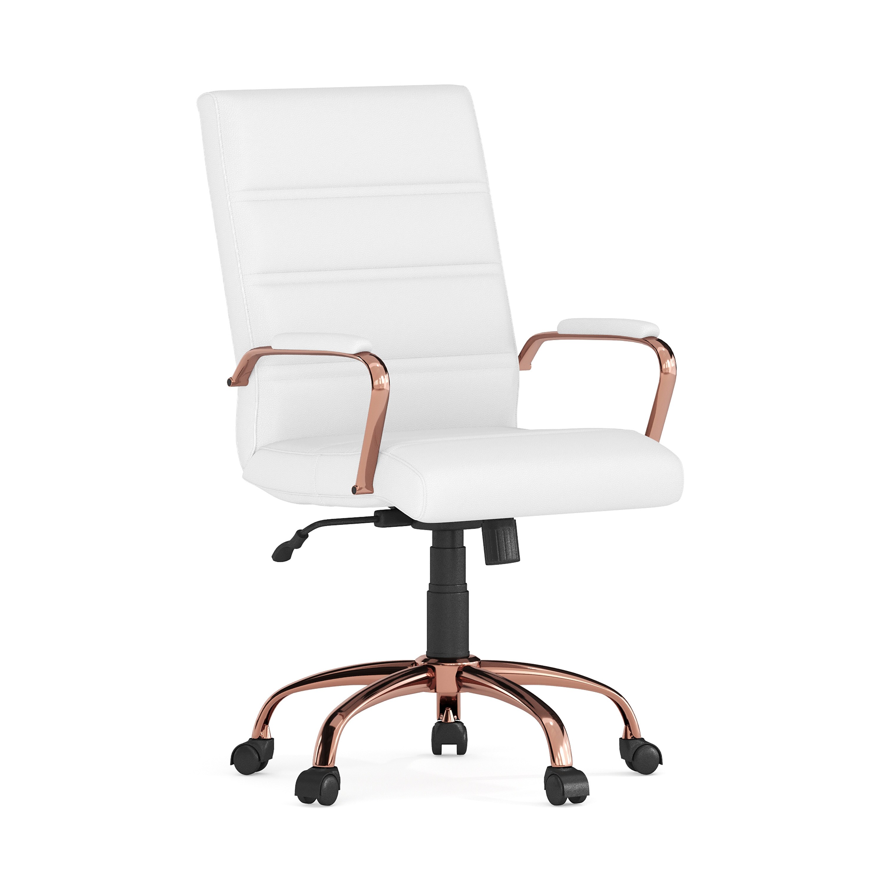 Flash Furniture 889142337218 Whitney White Leathersoft/Rose Gold Frame Contemporary Adjustable Height Swivel Faux Leather Executive Chair