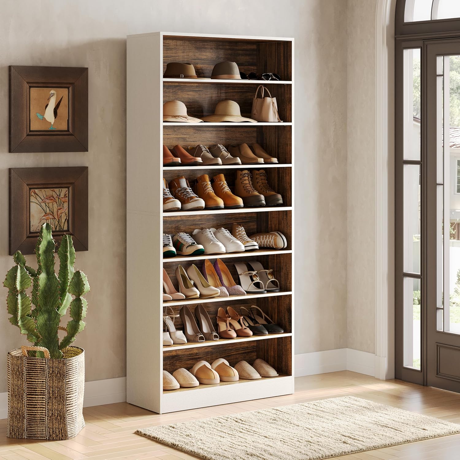 Tribesigns 70.9 inch H 9 Tier 45 pair Brown and White Shoe Cabinet with Open Shelves for Entryway Hallway