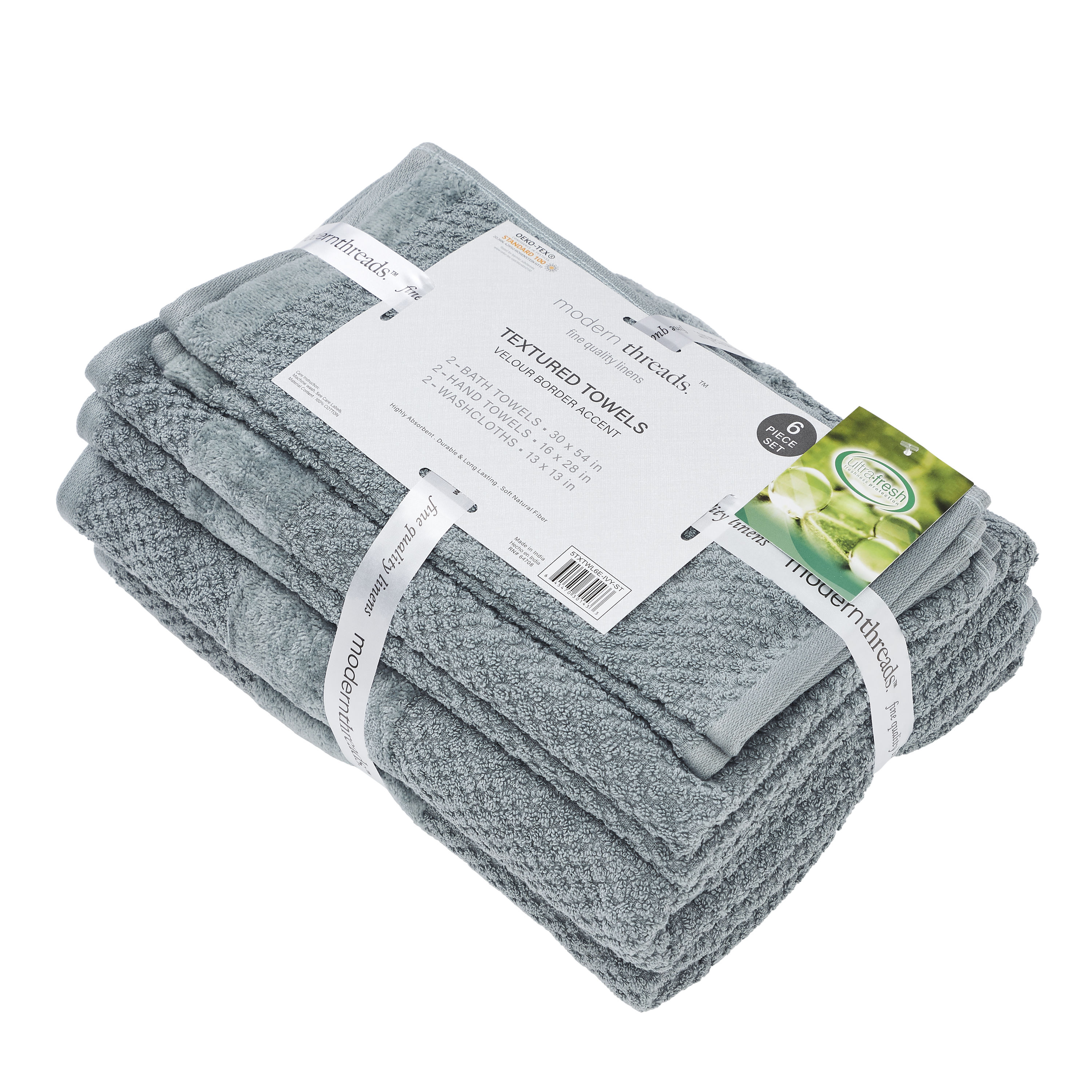 Modern Threads 6 Piece Set, 2 Bath Towels, 2 Hand Towels, 2