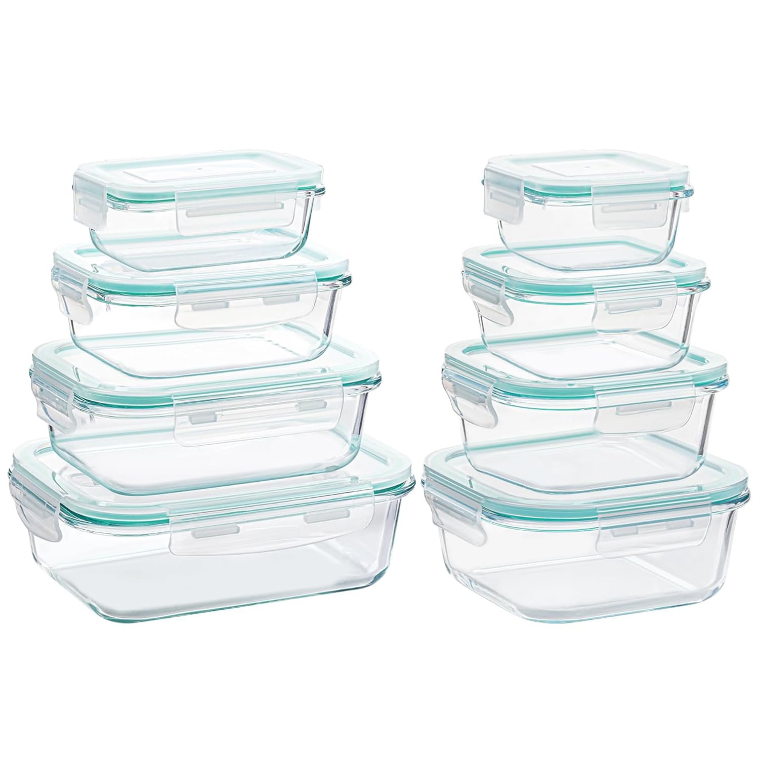 Etokfoks  8 Pack Glass Meal Prep Bento Containers Set with Lids Microwave Oven Freezer Dishwasher Safe BPA Free 4 Hinge Airtight
