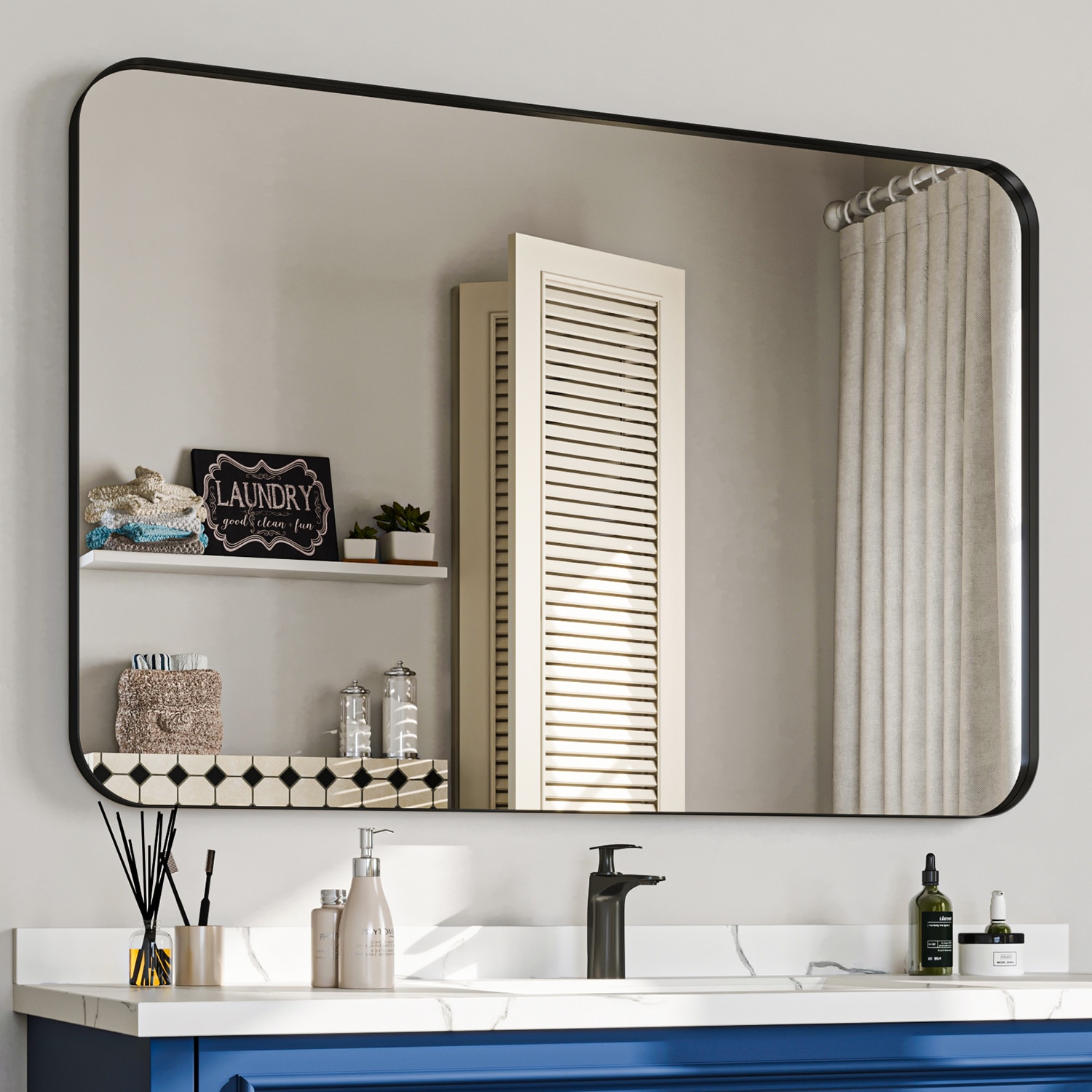 waterpar WPLO-2304 48-Inches x 32-Inches Polished Rectangle Bathroom Vanity Mirror ( Matte Black )
