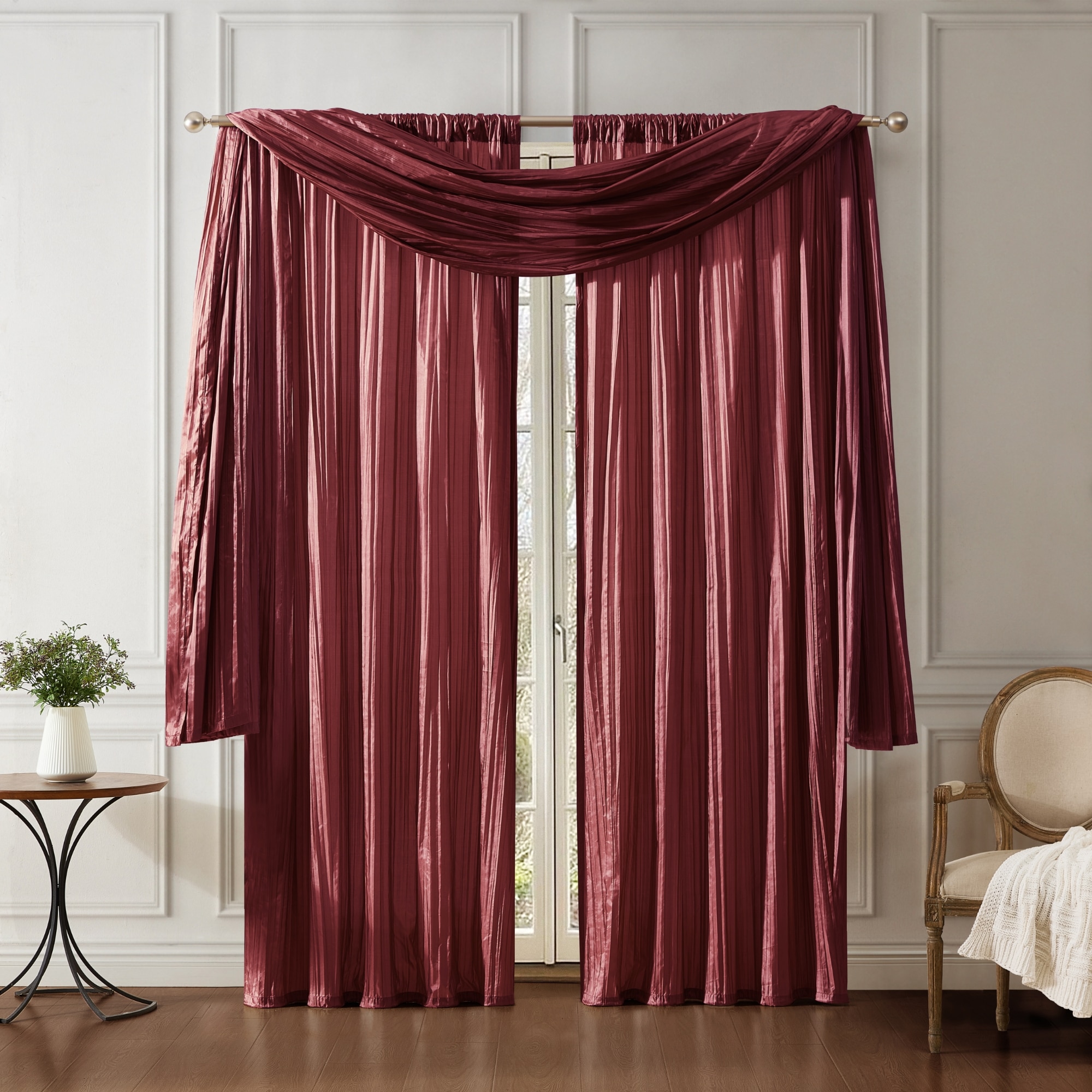 Elrene Home Fashions 026865855180 84-Inches Red Semi-sheer Rod pocket Curtain panel pair