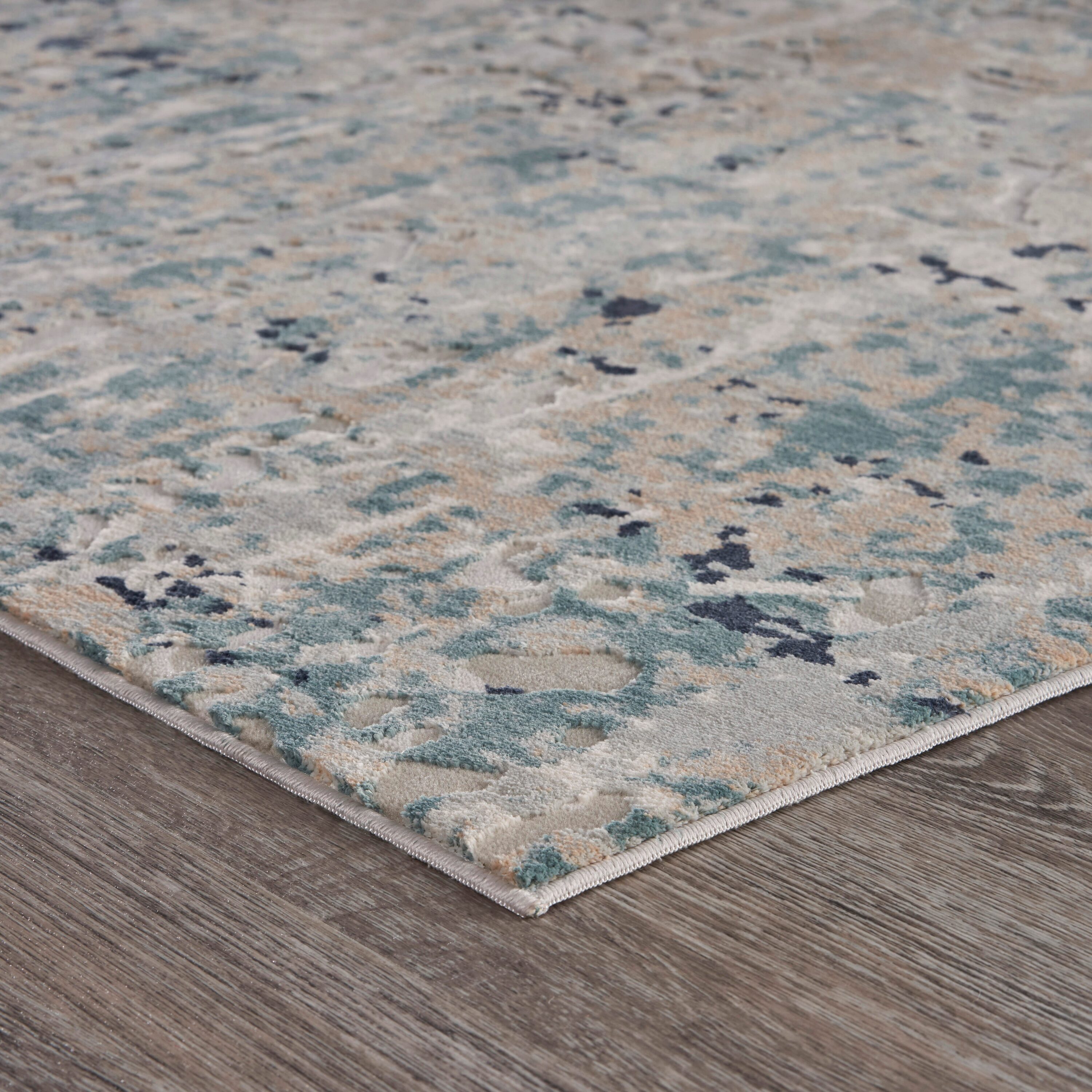 Contemporary Harbor Mist & Blue Abstract Hand-Knotted Area Rug, 5'3" x 7'6"