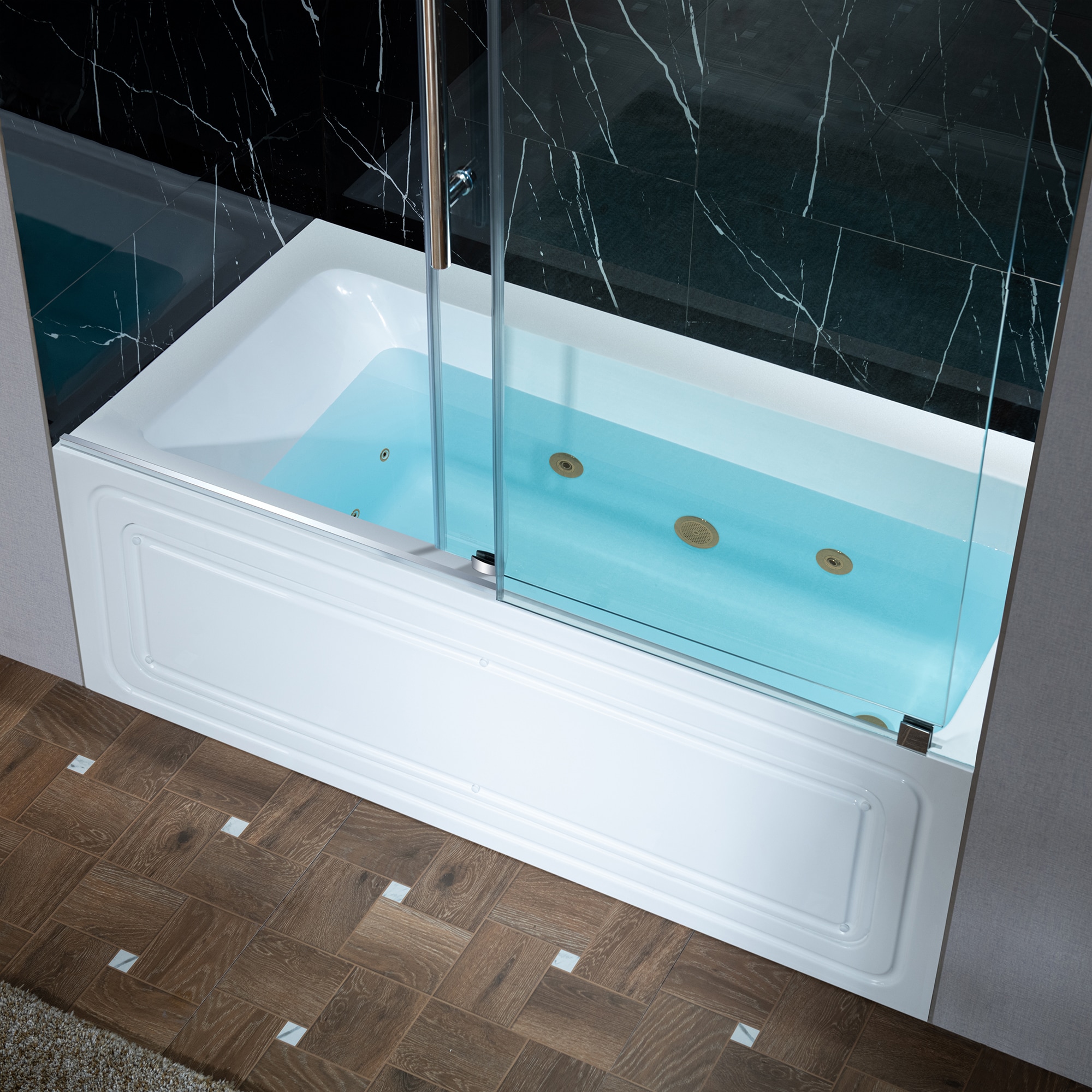 Woodbridge LB410 Idaho 30-in x 60-in White with Brushed Gold Trim Acrylic Rectangular Clawfoot Whirlpool Tub with Drain ( Right Drain )