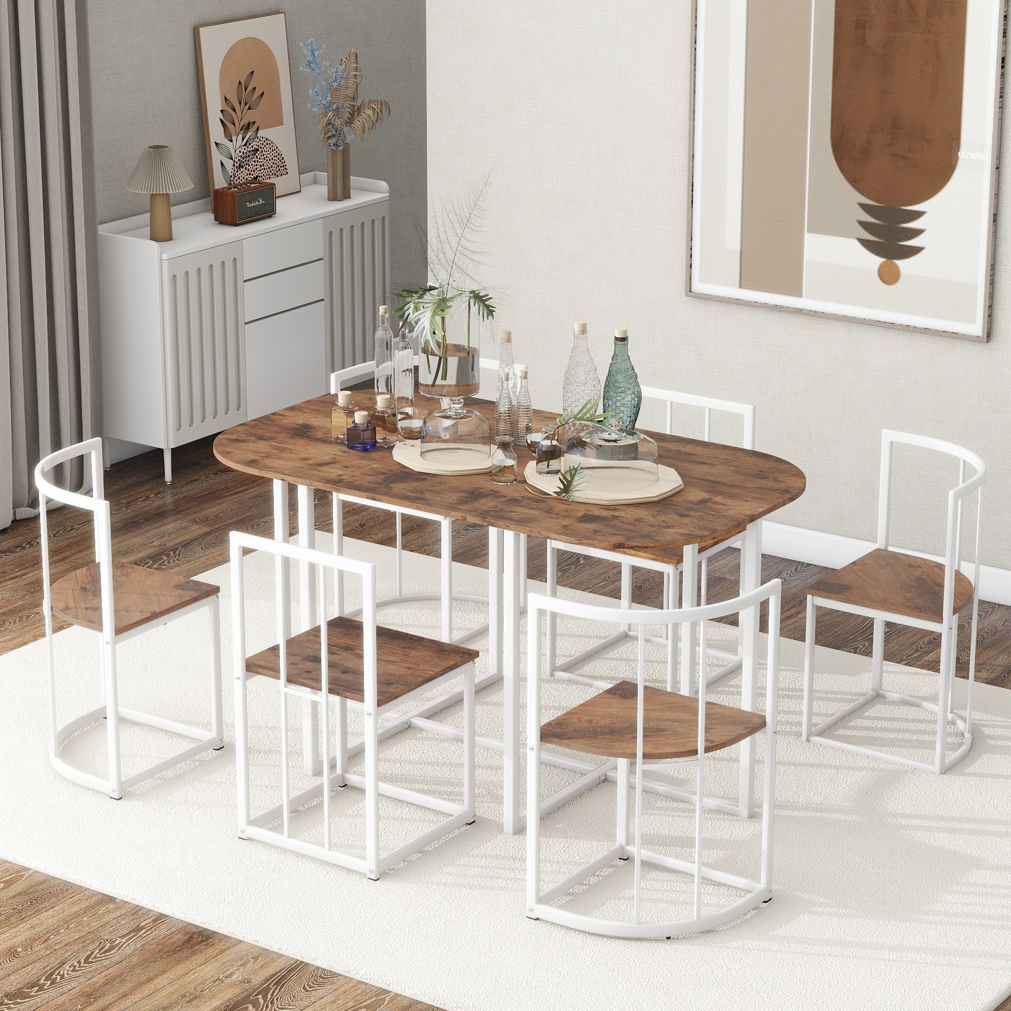BABOOM BOM-0017AAK-OR Dining Room Set Natural Contemporary/Modern Dining Room Set with Rectangular Table ( Seats 6 )