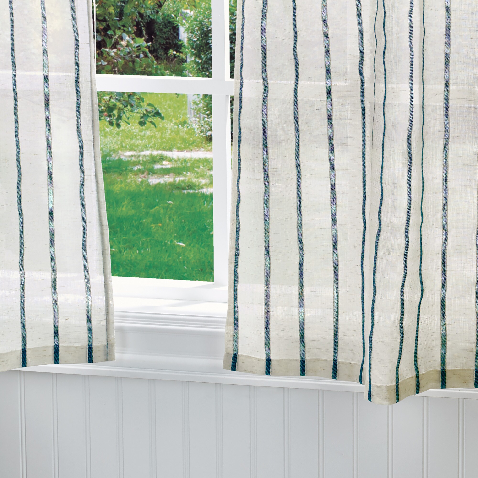 Martha Stewart Laguna Stripe 36-in Navy Polyester Top Tab Sheer Valance ...