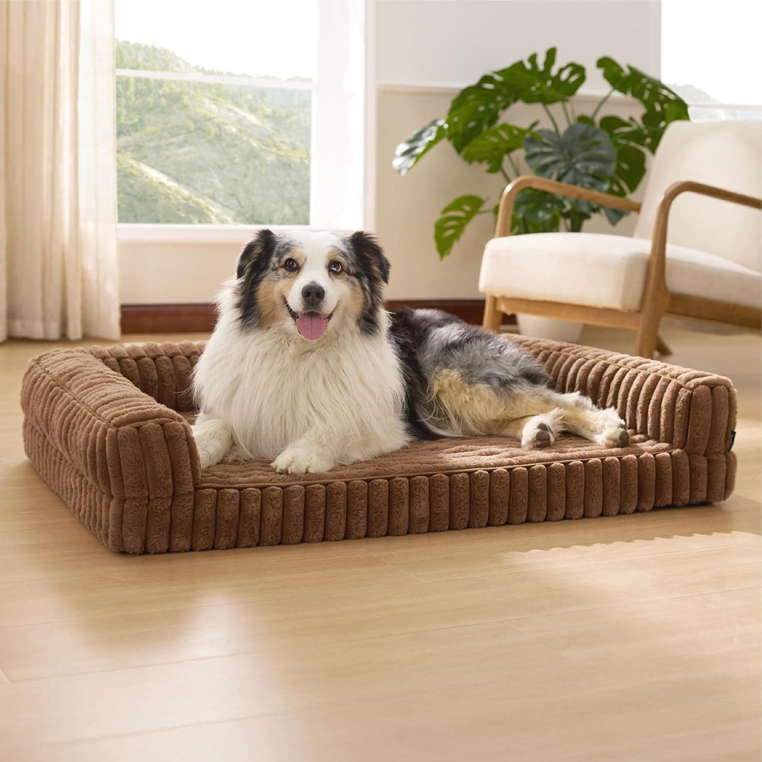 LOVMOR SF-H-CK-DOGBED-8 Bedsure Orthopedic Dog Beds for Extra Large Dogs Waterproof Memory Foam XL Pet Bed with Sides Non-Slip and Egg-Crate Foam Big Dog Couch Sofa with Washable Removable Corduroy Cover Brown