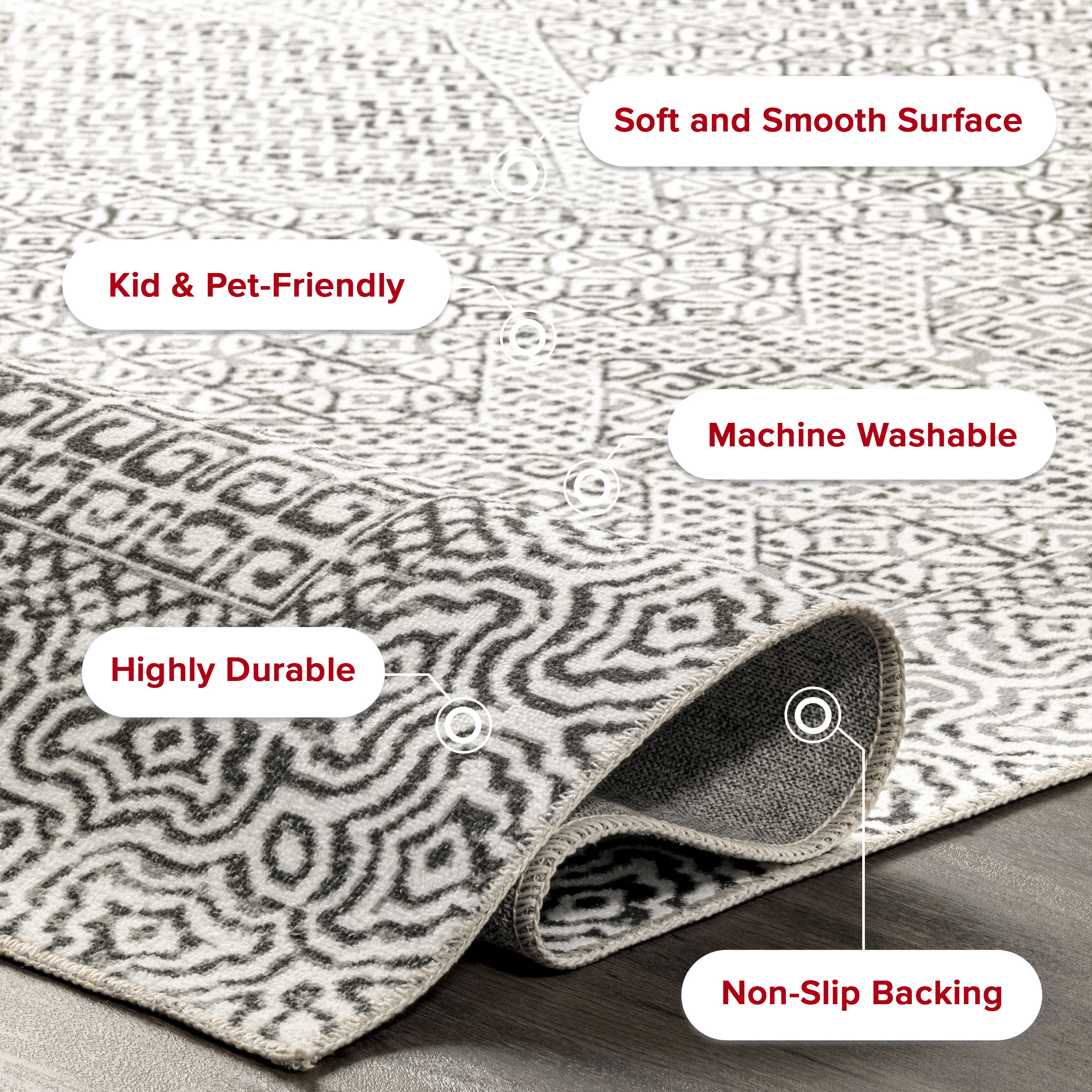 Sleek Gray Abstract Rectangular Easy-Care Rug