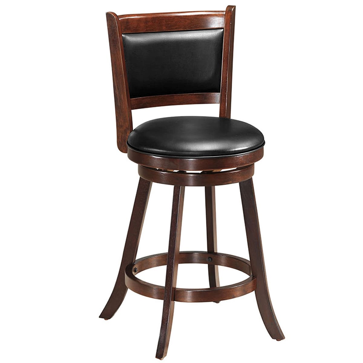 Espresso Swivel Rubberwood Bar Stools with Leather Upholstery