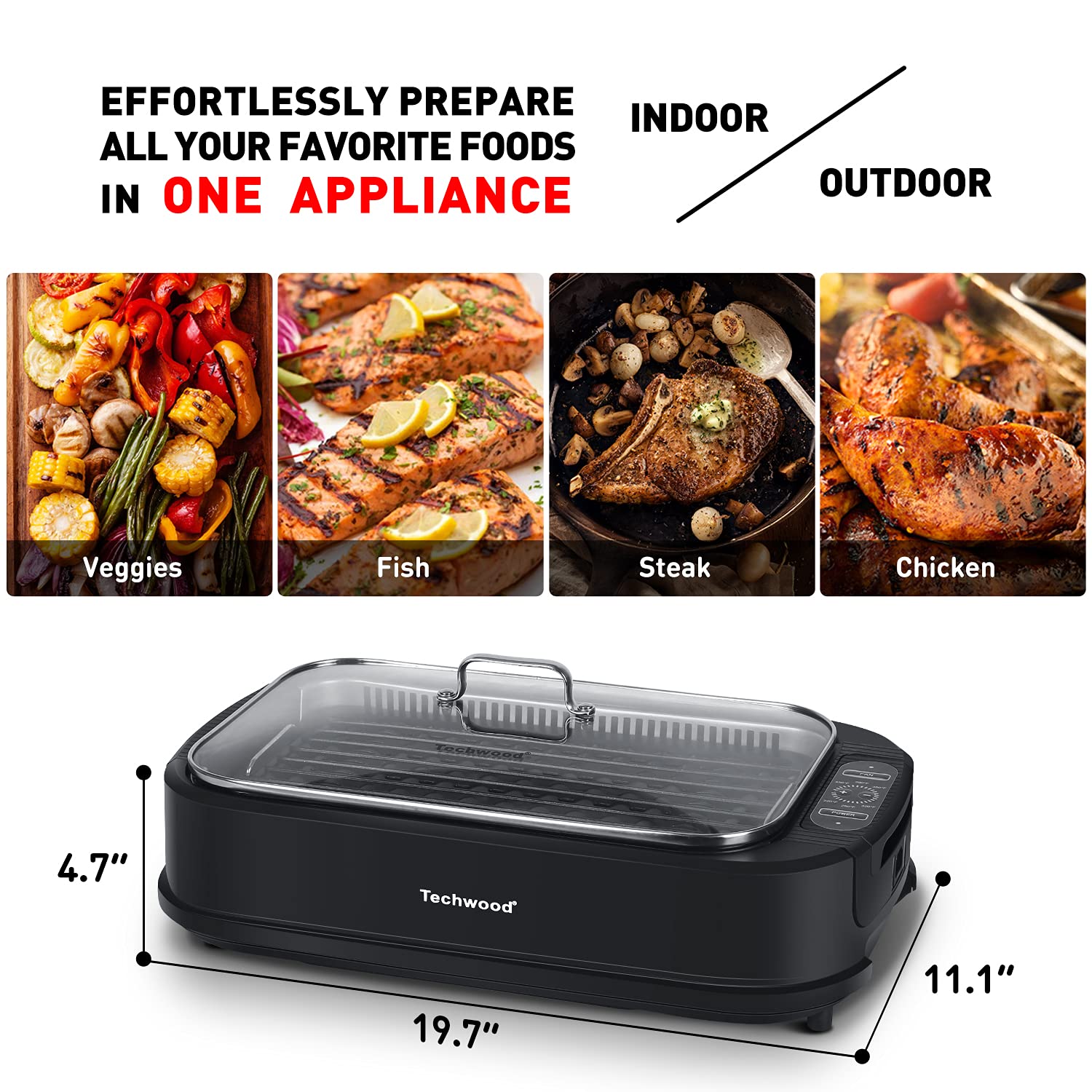 Indoor Smokeless Grill, Techwood 1500W Electric Grill with Tempered Glass  Lid, Electric Portable Korean BBQ Grill, Dual Removable Griddle & Grill  Plates, Dishwasher-Safe, Gray 