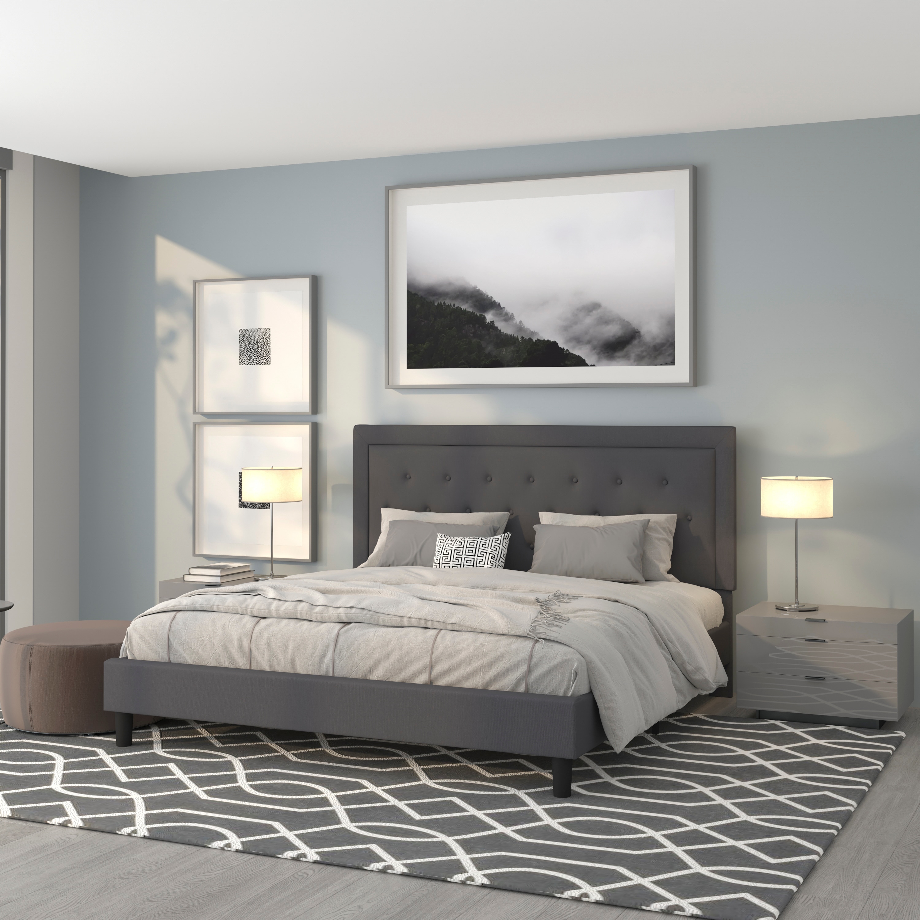 Flash Furniture 889142227359 Roxbury Dark Gray King Upholstered Platform Bed