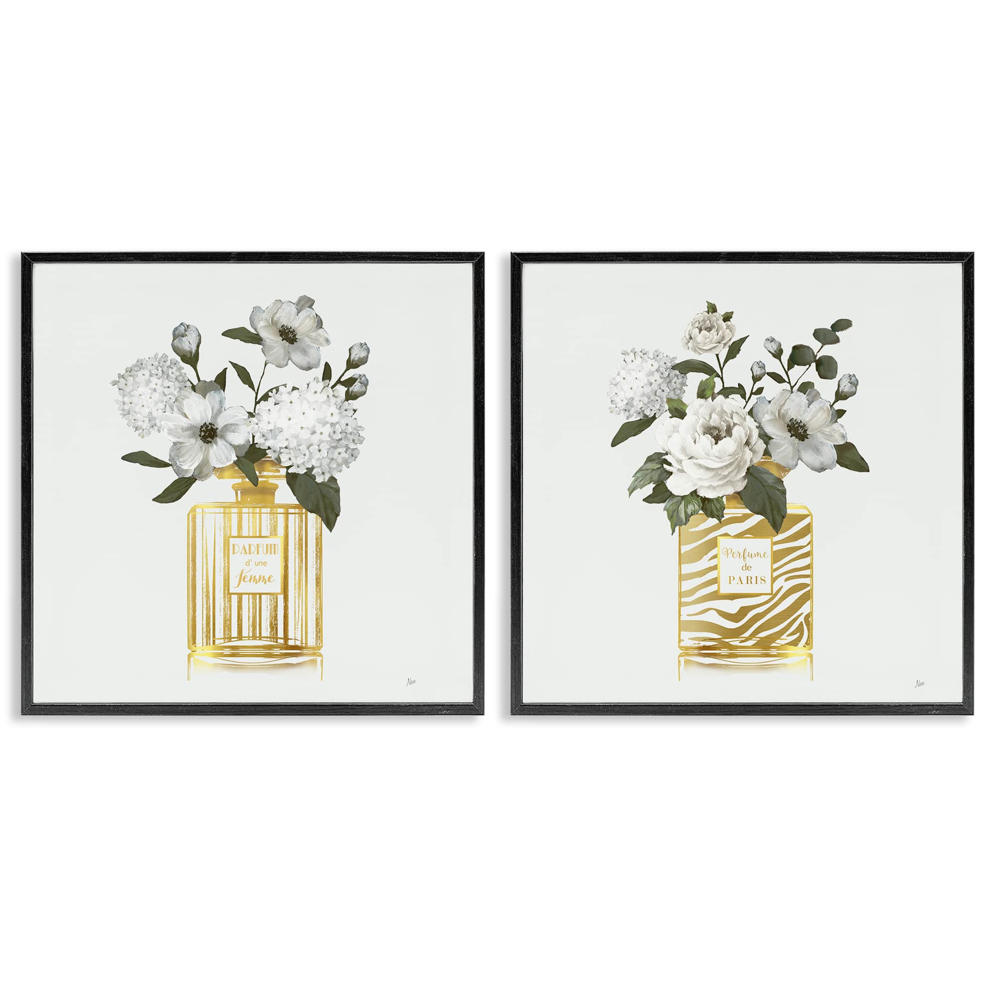 Stupell Industries B2-745-FR-2PC-17X17 Glam Detailed Perfume Bouquets 2 Piece Black Framed Giclee Art Set By Nan 17 x 17