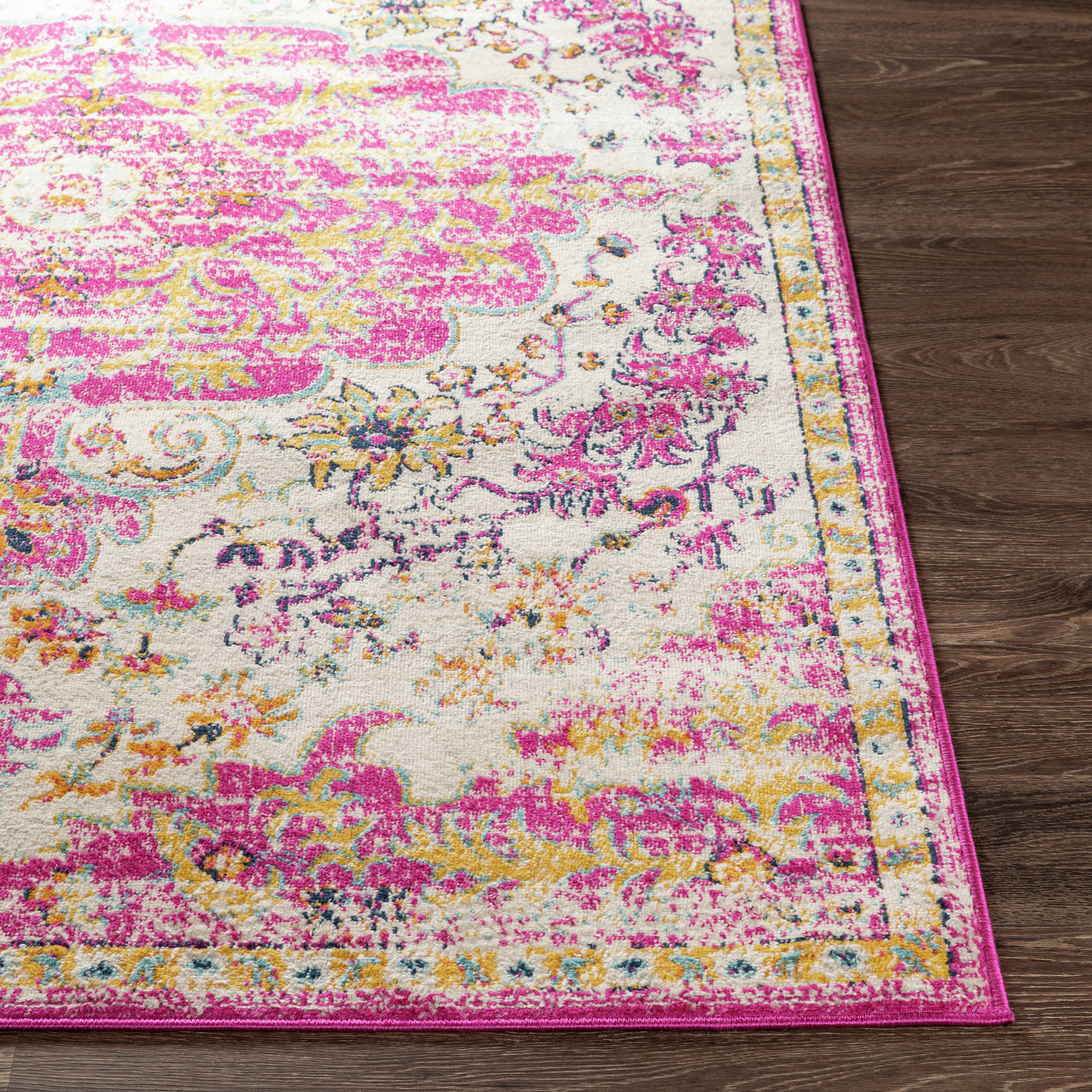 Floransa Bright Pink and Beige Polypropylene Area Rug